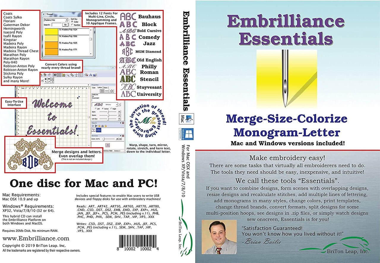 Embrilliance Essentials Embroidery Software for Mac and PC