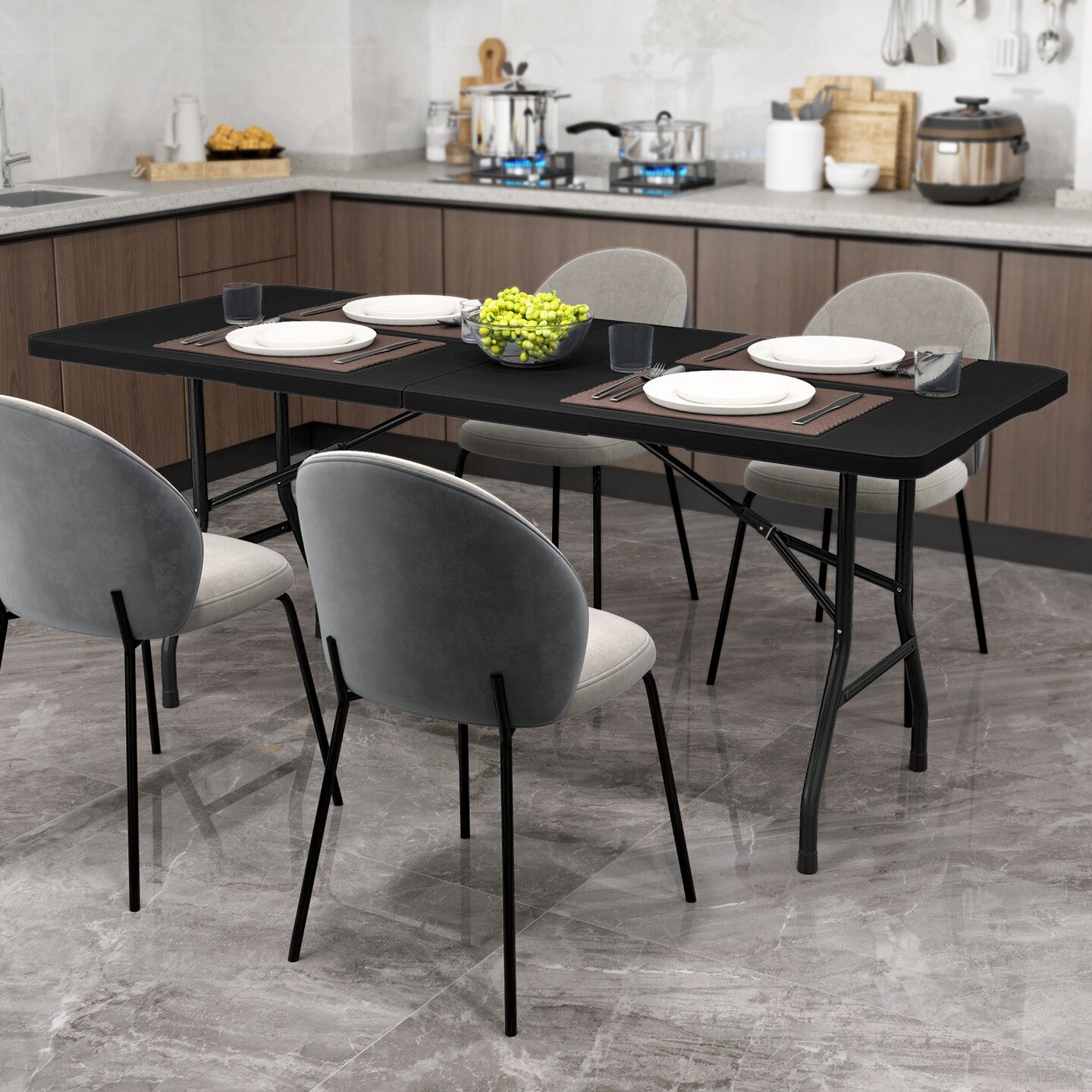 HDPE Folding Table with Metal Legs, Portable and Weatherproof