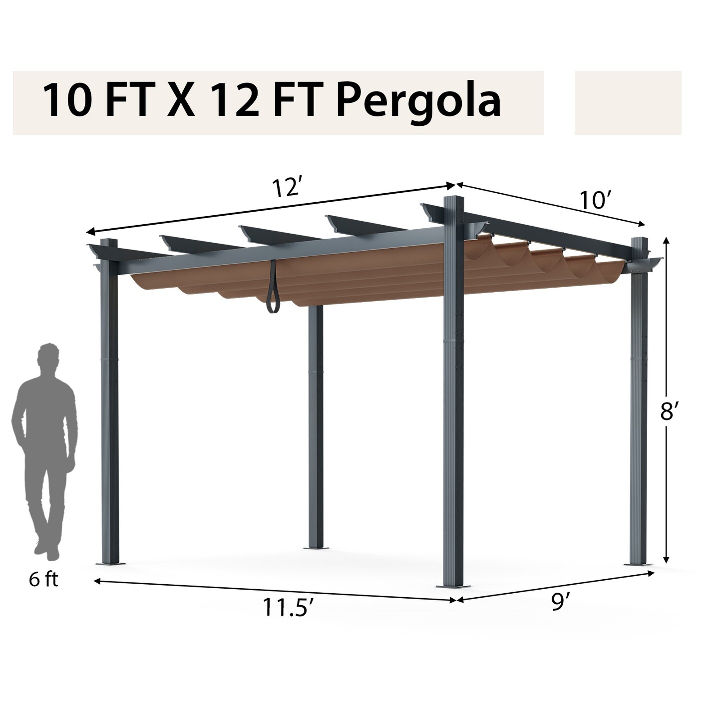 Retractable Pergola with Aluminum Frame and Trellis