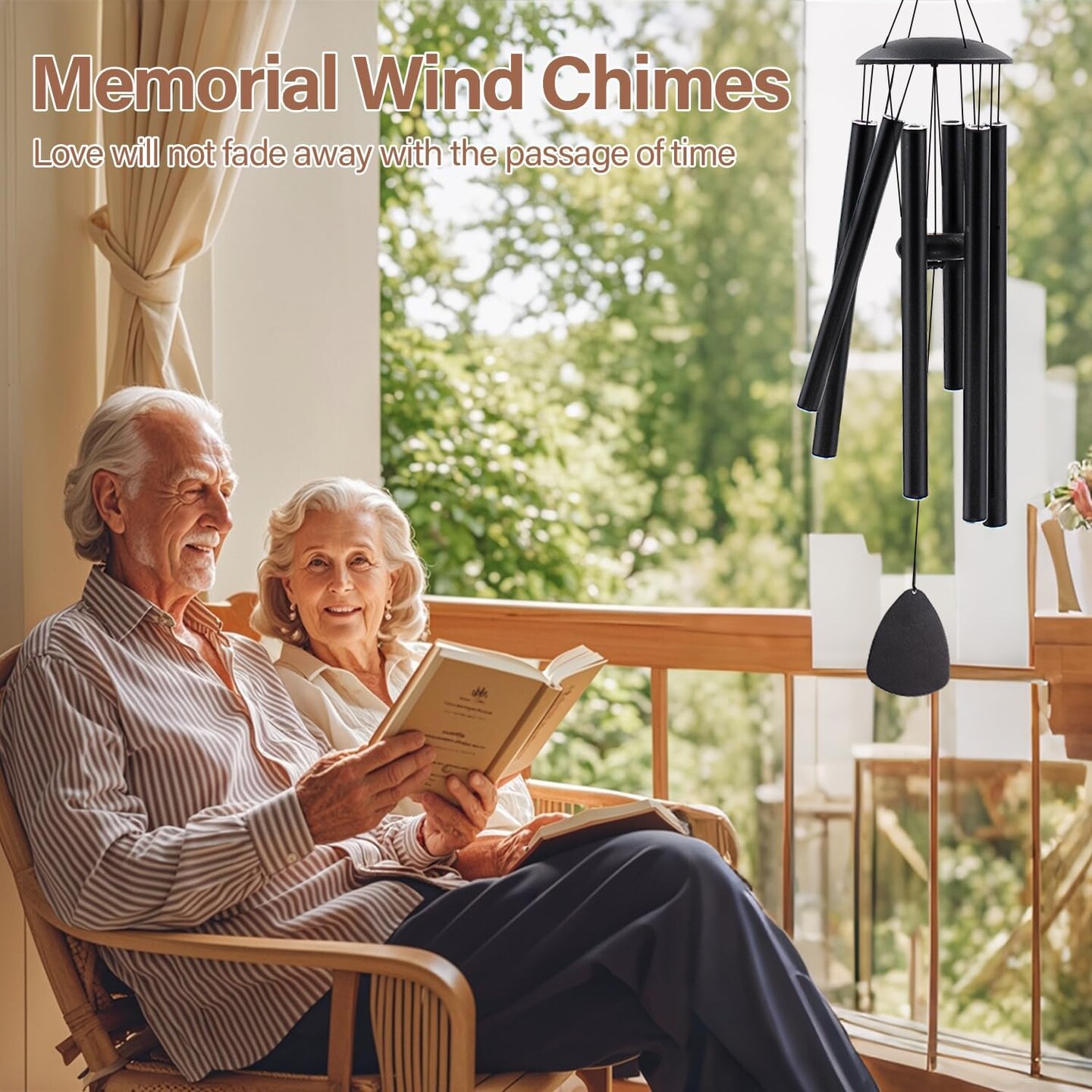 Wind Chimes for Outside, Large Aluminum Wind Chimes &#x2013; Deep Tones &#x26; Soothing Melodies Ideal for Garden, Patio Decor, and Windchimes Outdoors for Loss of Loved One (32&#x27;&#x27; Black)