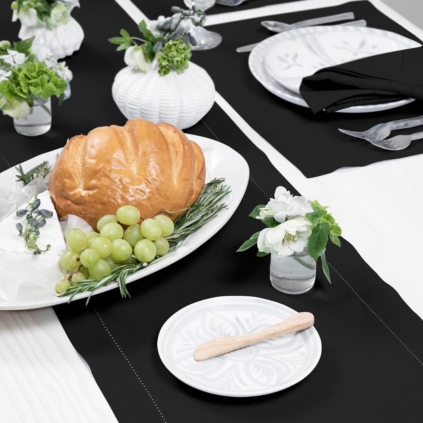 Home Black Table Runner 60 Inches - Classic Hemstitch, 100% Pure Linen Coffee Table Runner