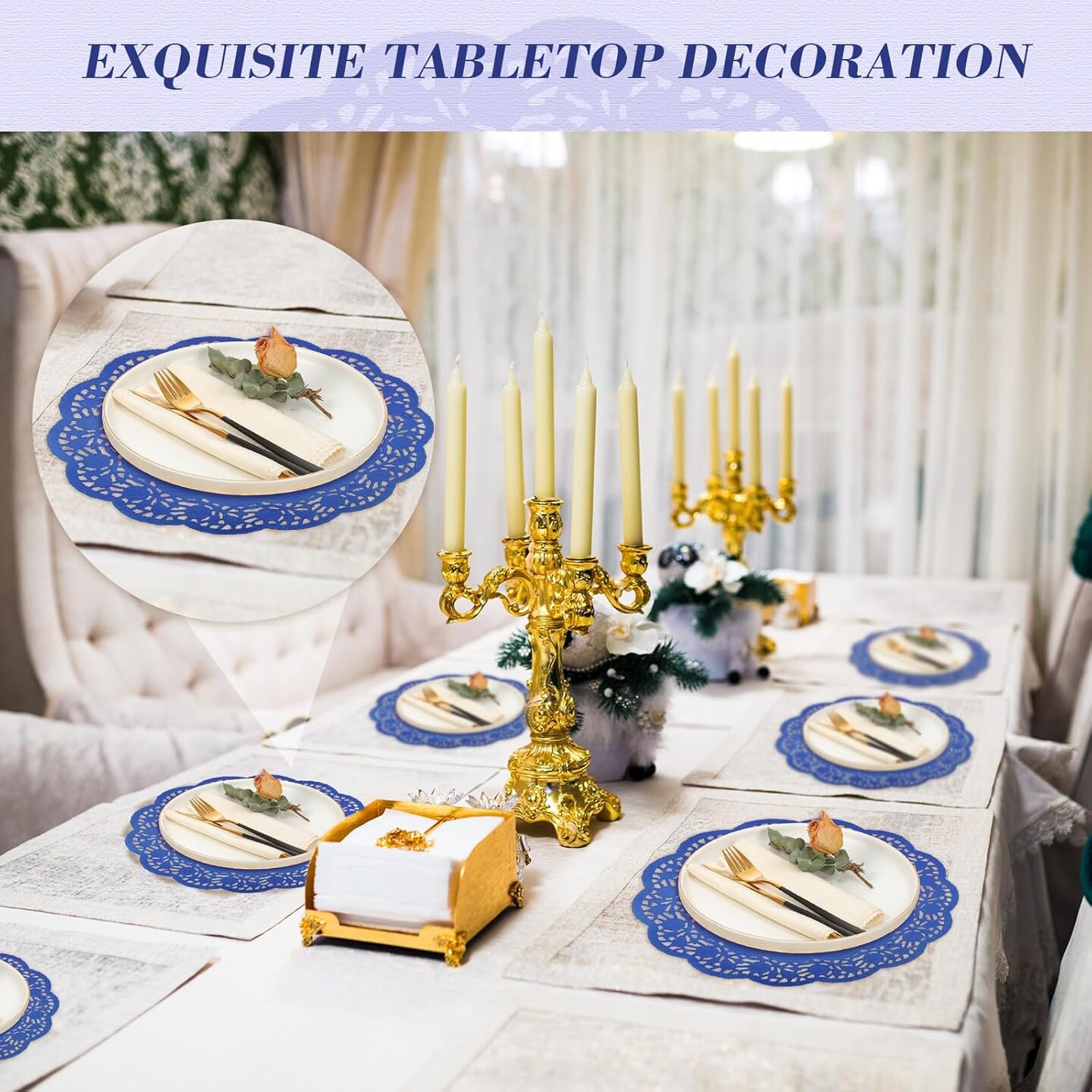 200 Pcs Doilies Paper Doilies Lace Paper Doilies Disposable Foil Lace Paper Doilies Placemats Doily Paper Pad Paper Placemats for Cakes Crafts Party Wedding Decor (Dark Blue)
