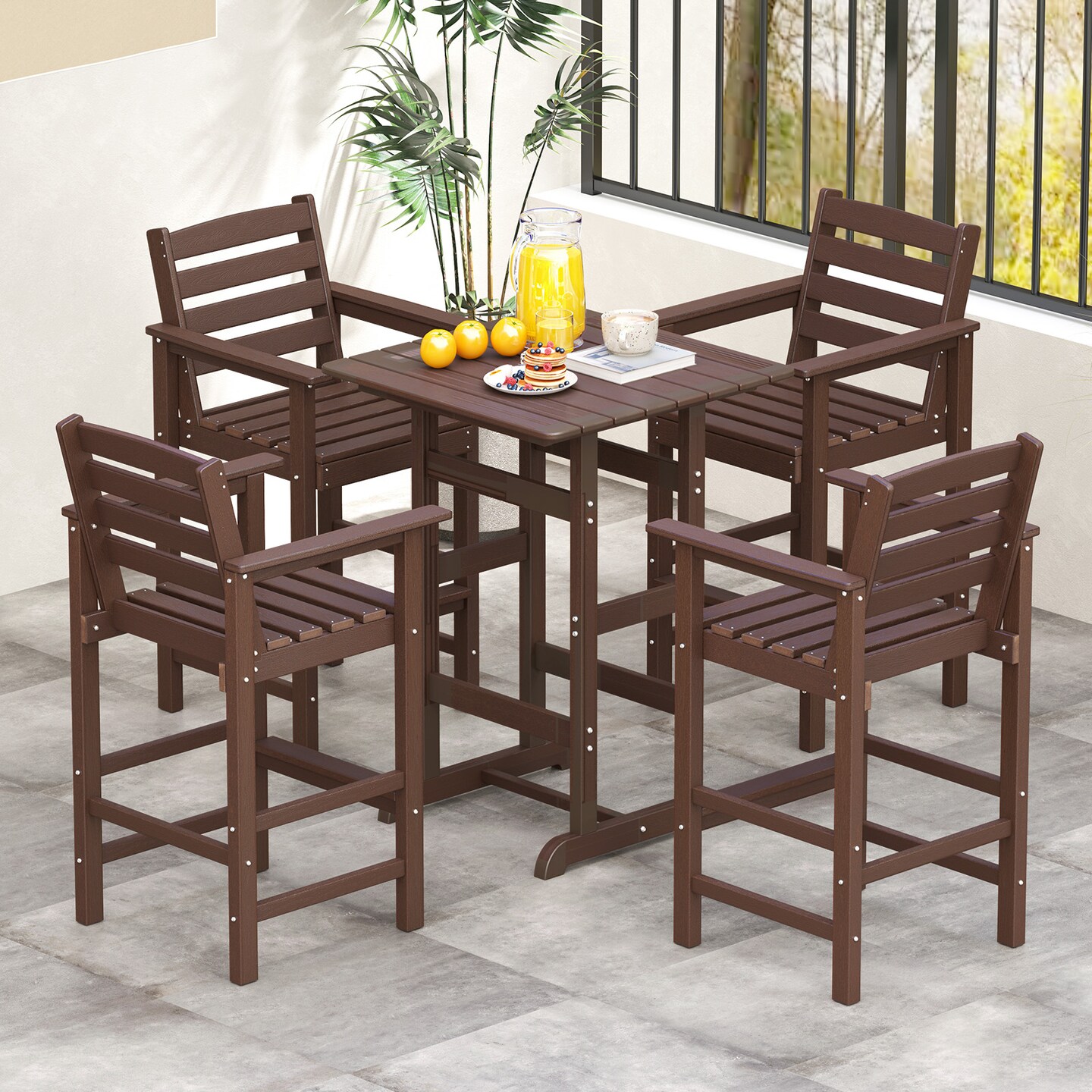 Set of 2 Patio HDPE Adirondack Bar Chairs with Wide Armrests and Inclined Backrest Perfect for Outdoor Use