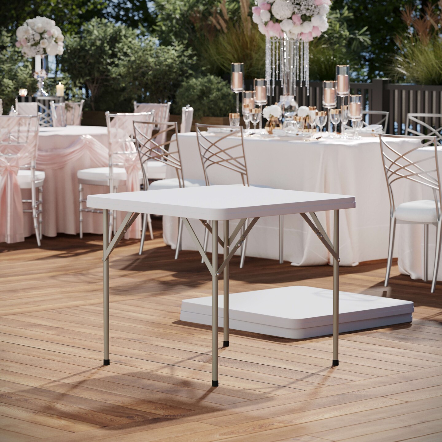 Emma and Oliver 34.25&#x22; Square Plastic Folding Table