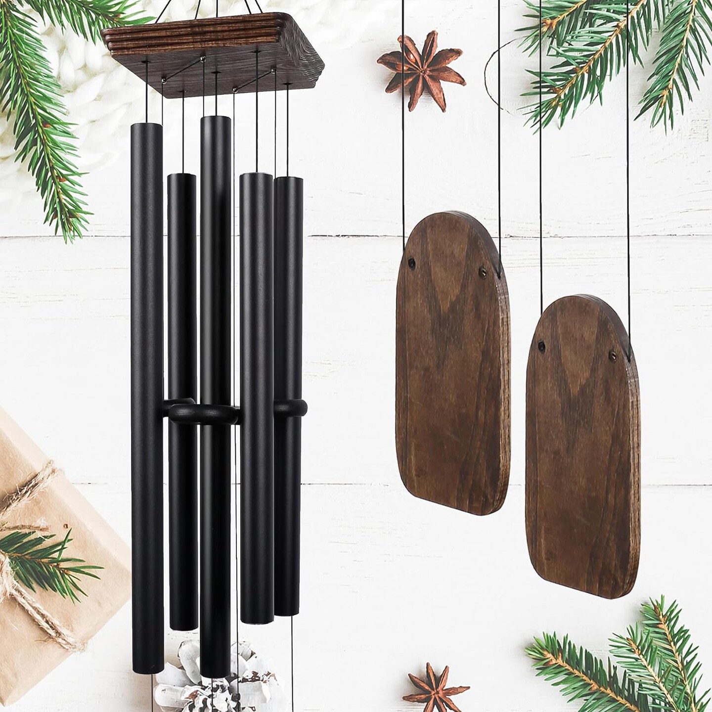 48&#x22; Large Wind Chimes for Outside Deep Tone, Wood Wind Chimes Outdoor Clearance, Memorial Gifts for Mother&#x27;s Day and Christmas, Outdoor Decor for Garden, Patio, Yard(Big Wind Chime, Black)
