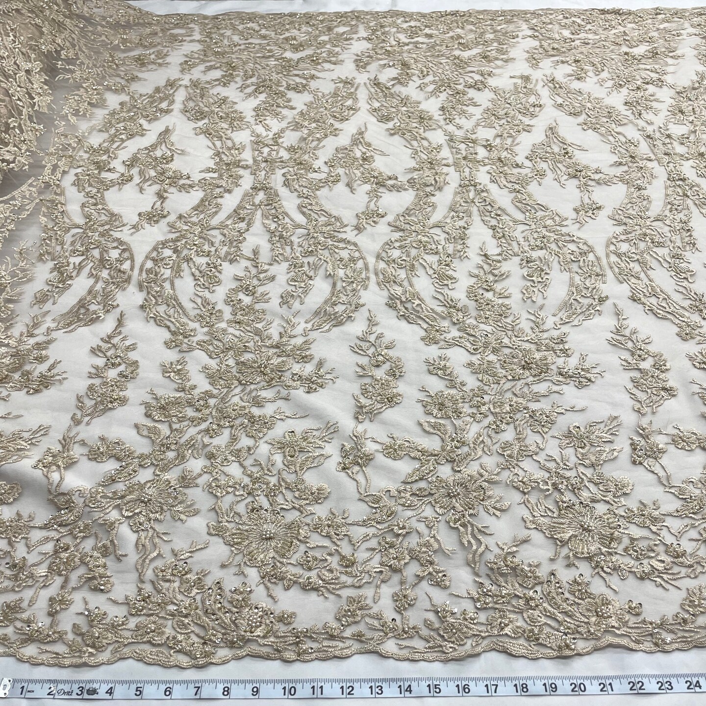 1 Yard Luxurious Beaded Lace Fabric Embroidered on 100% Polyester Net Mesh for Couture Dresses 54" Width