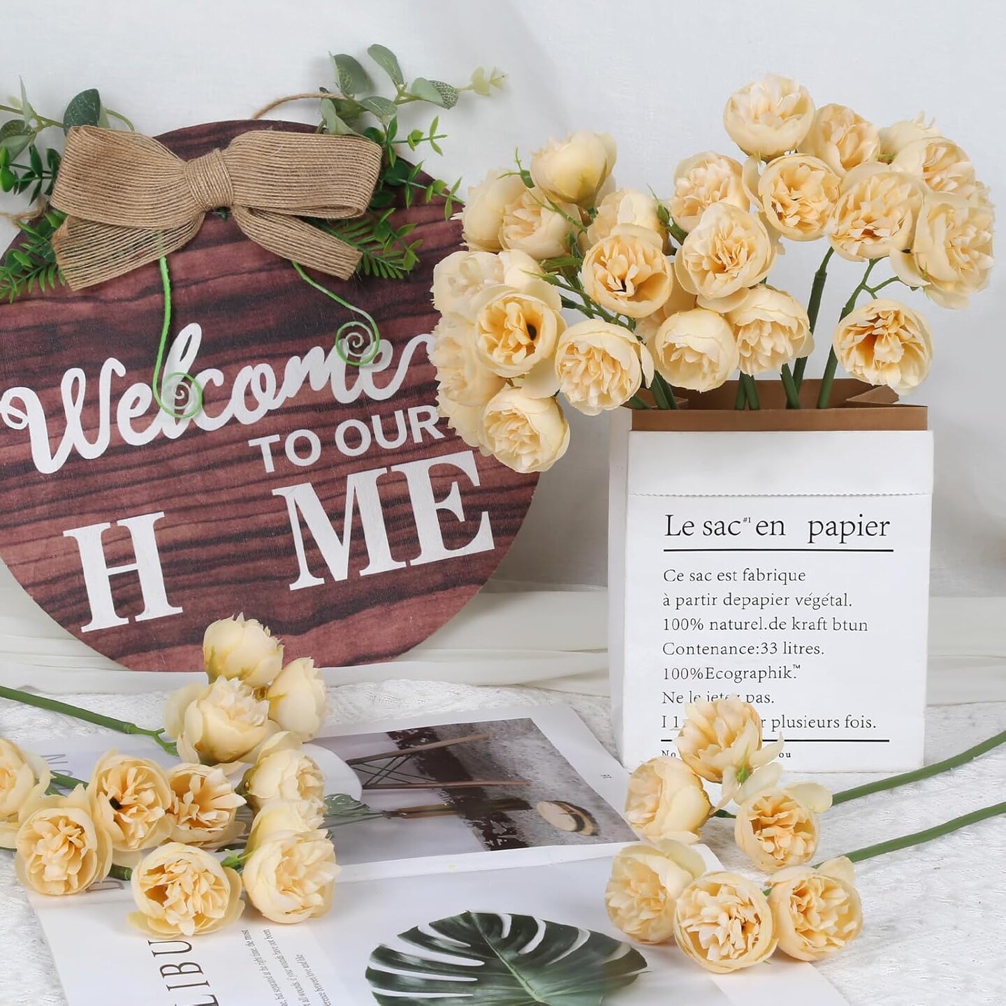 18 PCS Ranunculus Artificial Flowers Peonies Flowers(Champagne)