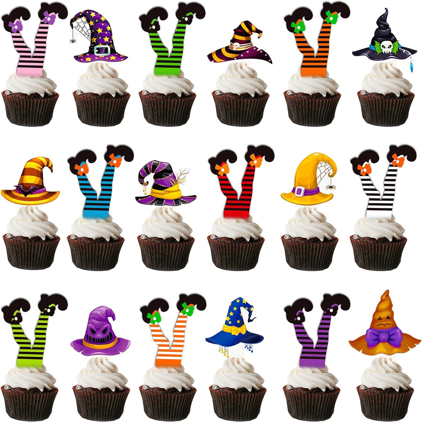 48pcs Witch Hat and Boot Cupcake Toppers Halloween Party