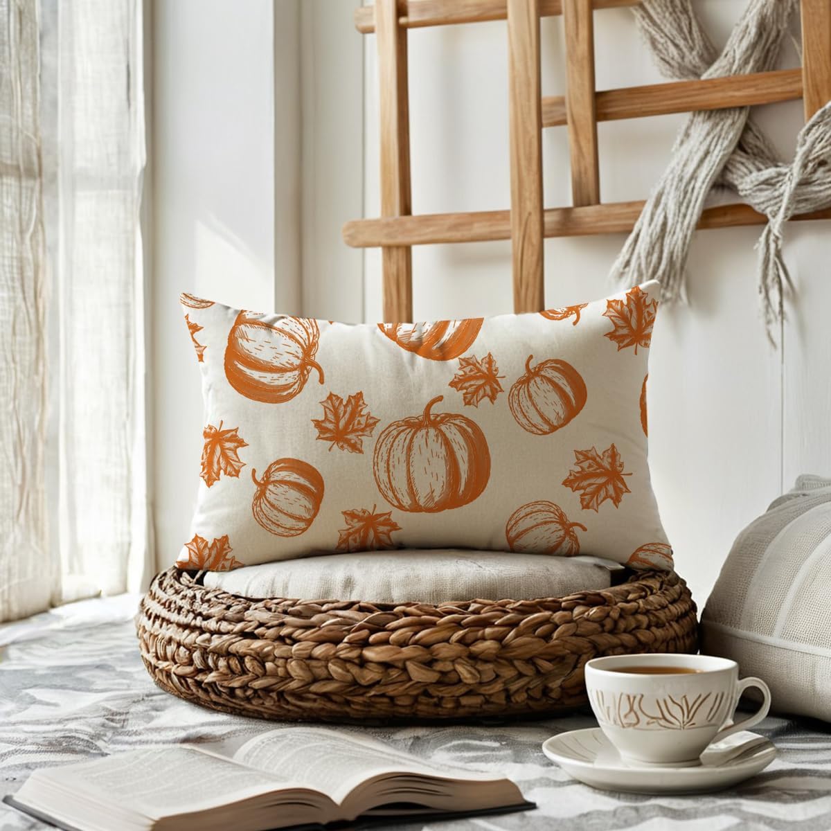 2Pack Fall Pumpkins Throw Pillow Covers 18x18
