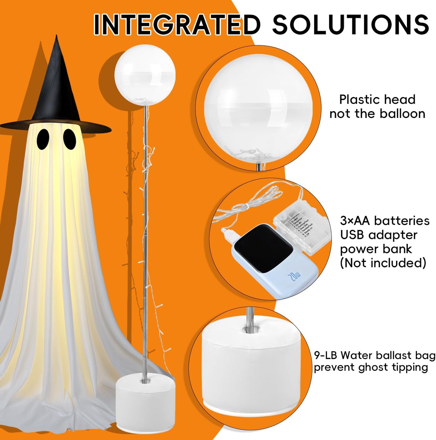 5 FT Ghost Decor with Remote Controlled String Lights USB or Battery Powered