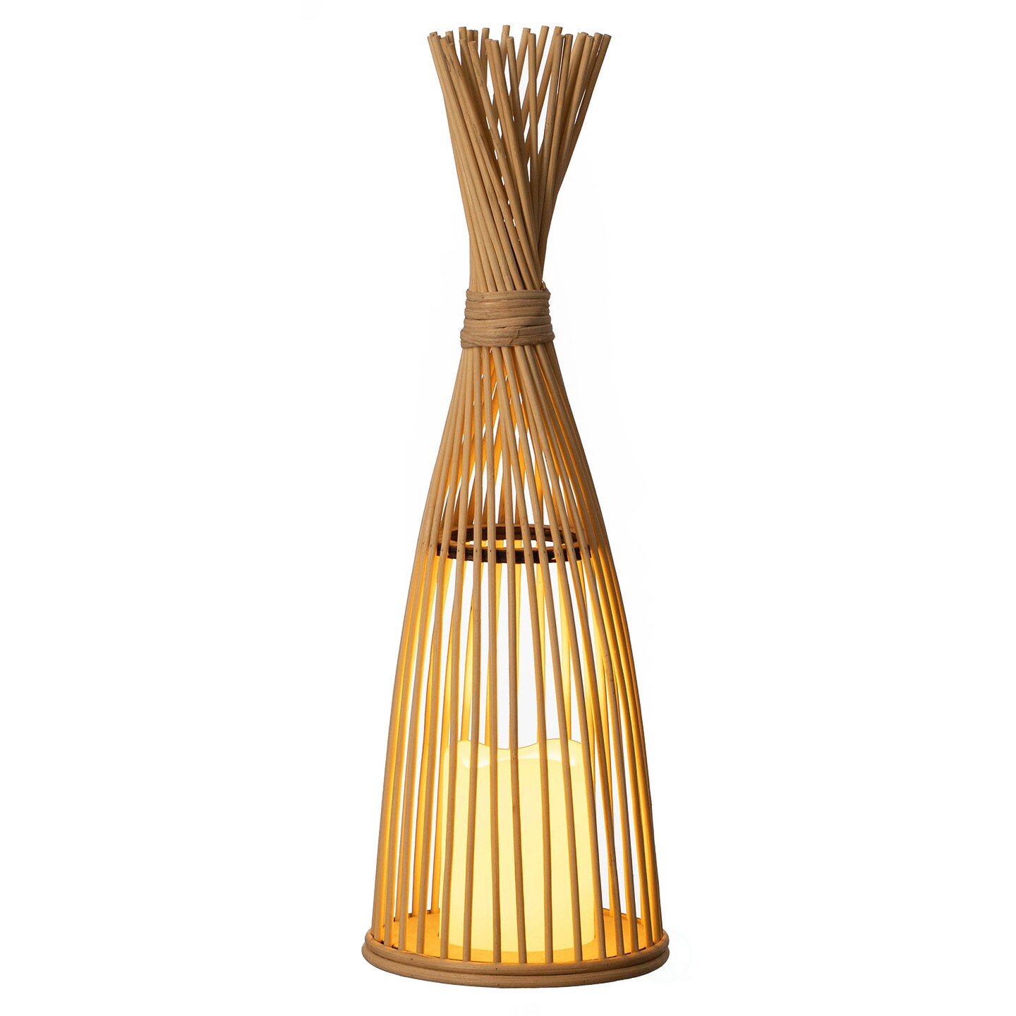 Vintiquewise Hand-Woven Tall Bamboo LED Floor Standing Lantern – Bohemian Wicker Decorative Lamp and Farmhouse Accent for Living Rooms Entryways Patios and Garden