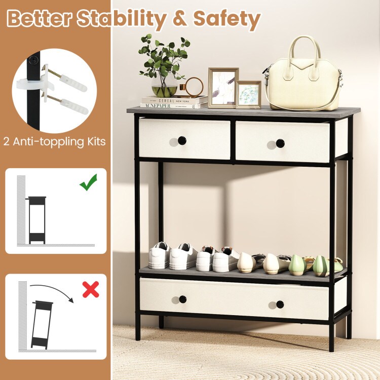 Grey - Beige Farmhouse Console Table with Open Storage Shelf for Hallway