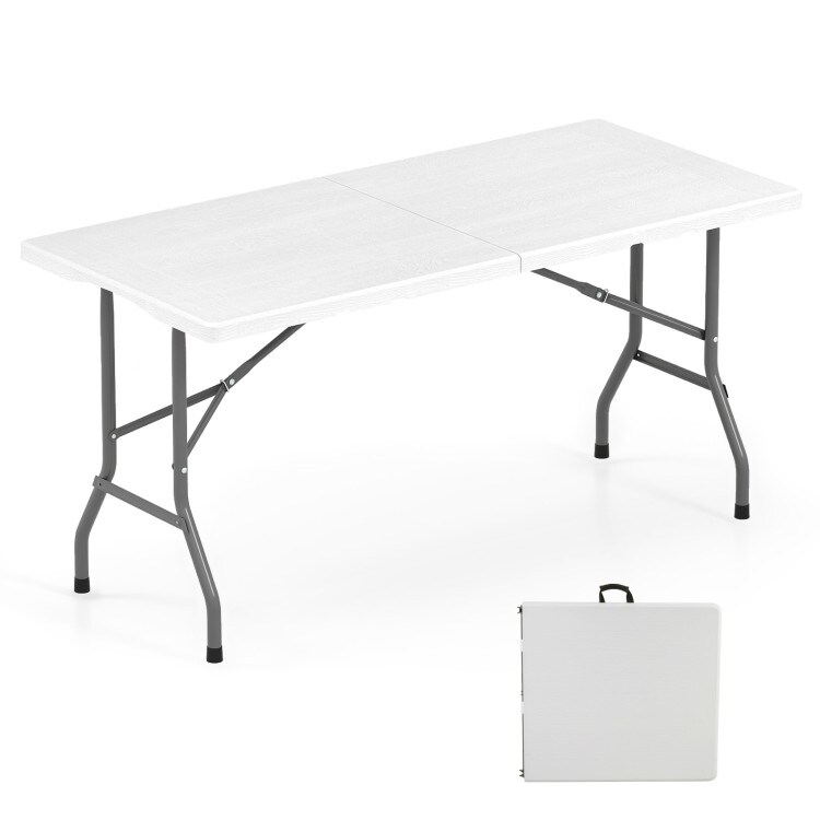 Brown 5ft Folding Picnic Table with Wood Grain HDPE Top and Non-Slip Pads