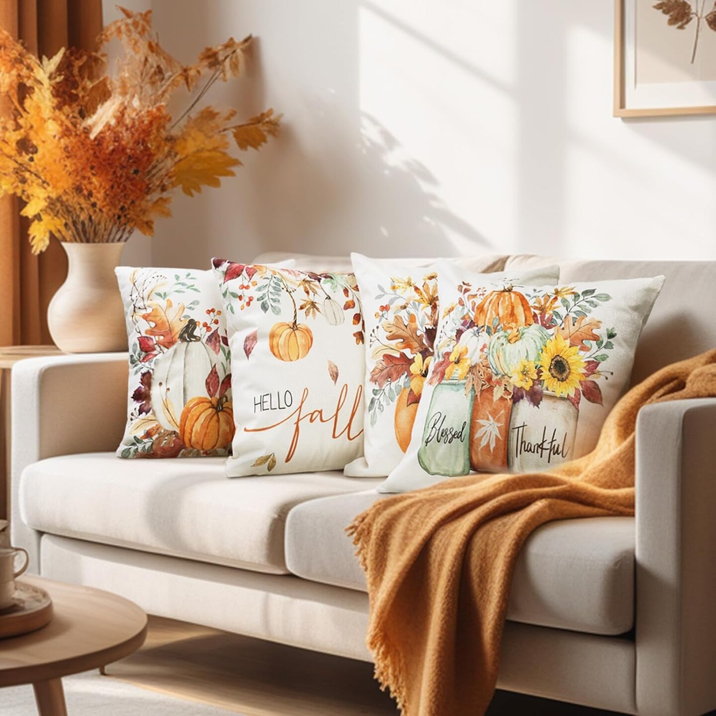 Hello Fall Pumpkin Pillows Decorative