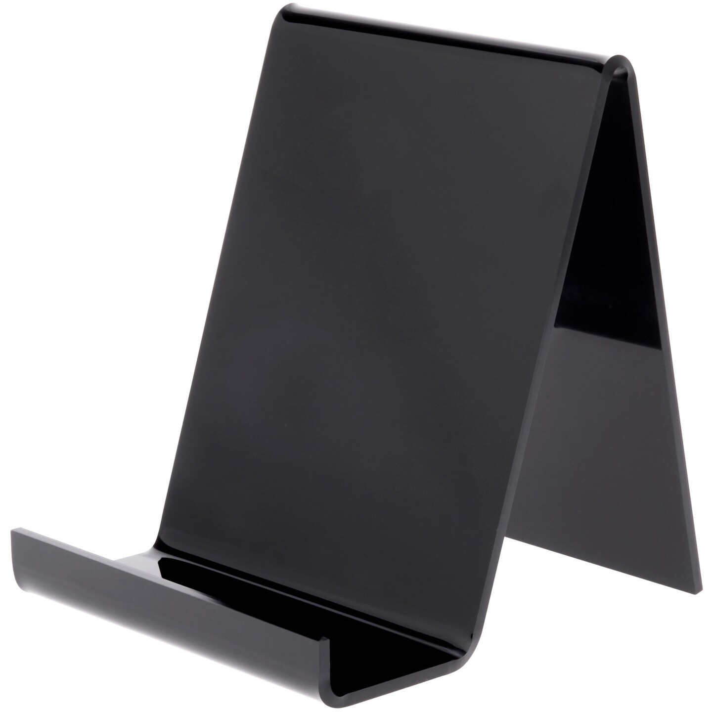 Plymor Black Acrylic Flat Back Display Easel With 2.5" Box Ledge, 7.25" H x 6" W x 7" D