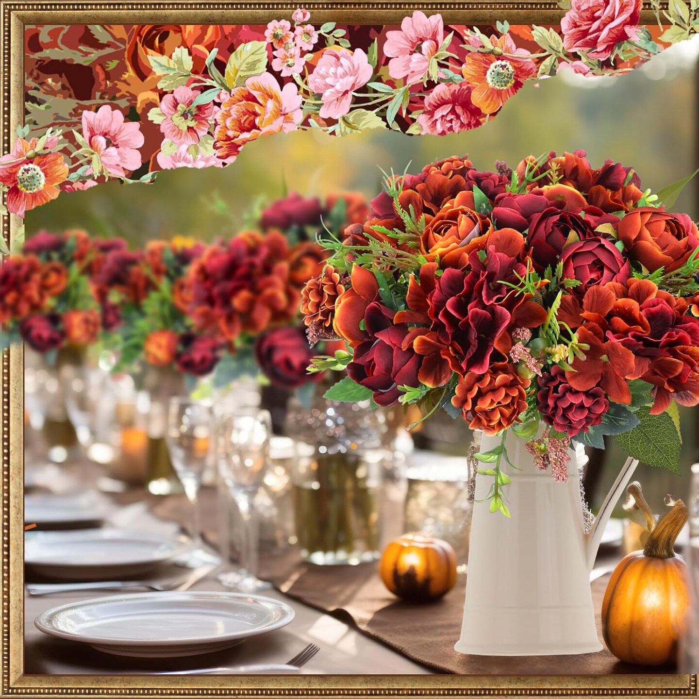 Fall Artificial Flowers Fake Silk Roses Bouquets Realistic Flower
