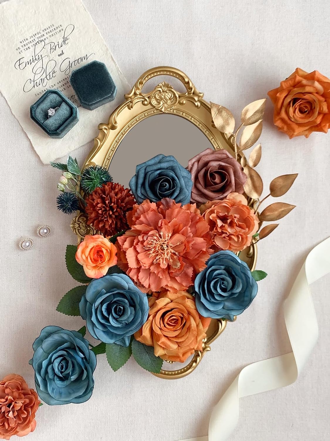 Artificial Flowers Bouquet Box Set (Orange, Teal)