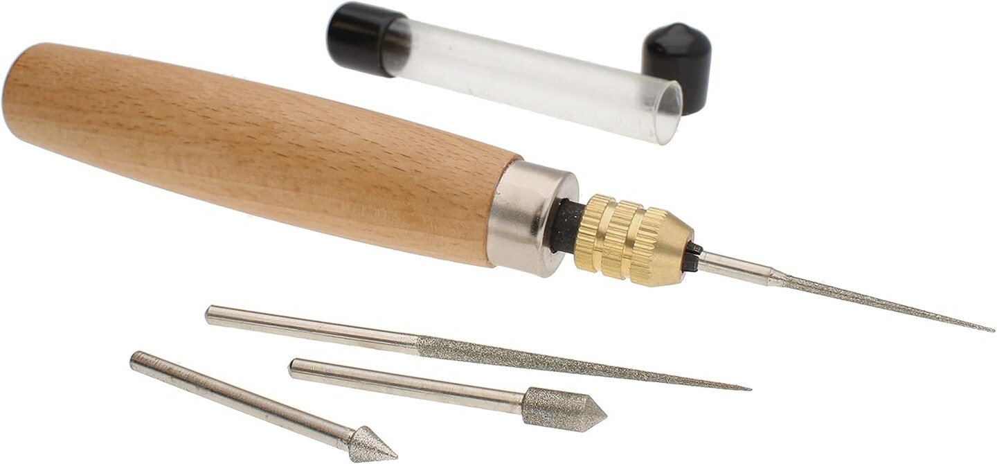The Beadsmith Diamond Reamer Set – 4 Interchangeable Tips, Wood Handle, Storage Tube for Bits - Use on Glass, Ceramic or Stone – Tools for Opening & Enlarging Holes & Softening & Smoothing Rough Edges