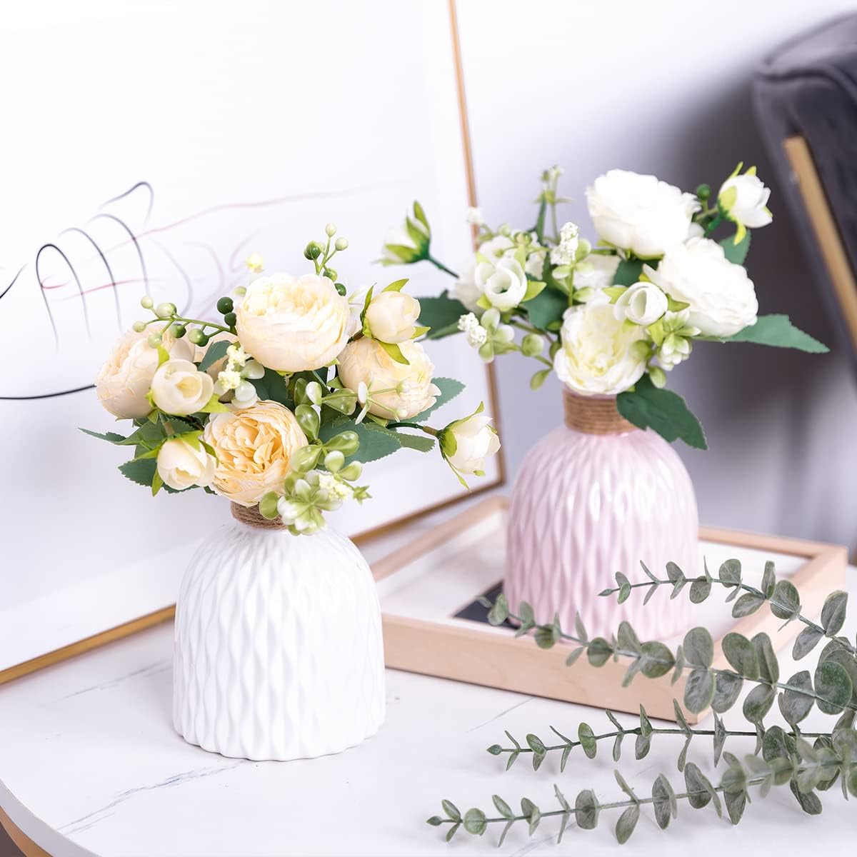 Artificial Flowers Champagne Flowers Silk Peonies Bouquets for Wedding Party Table Centerpieces Floral