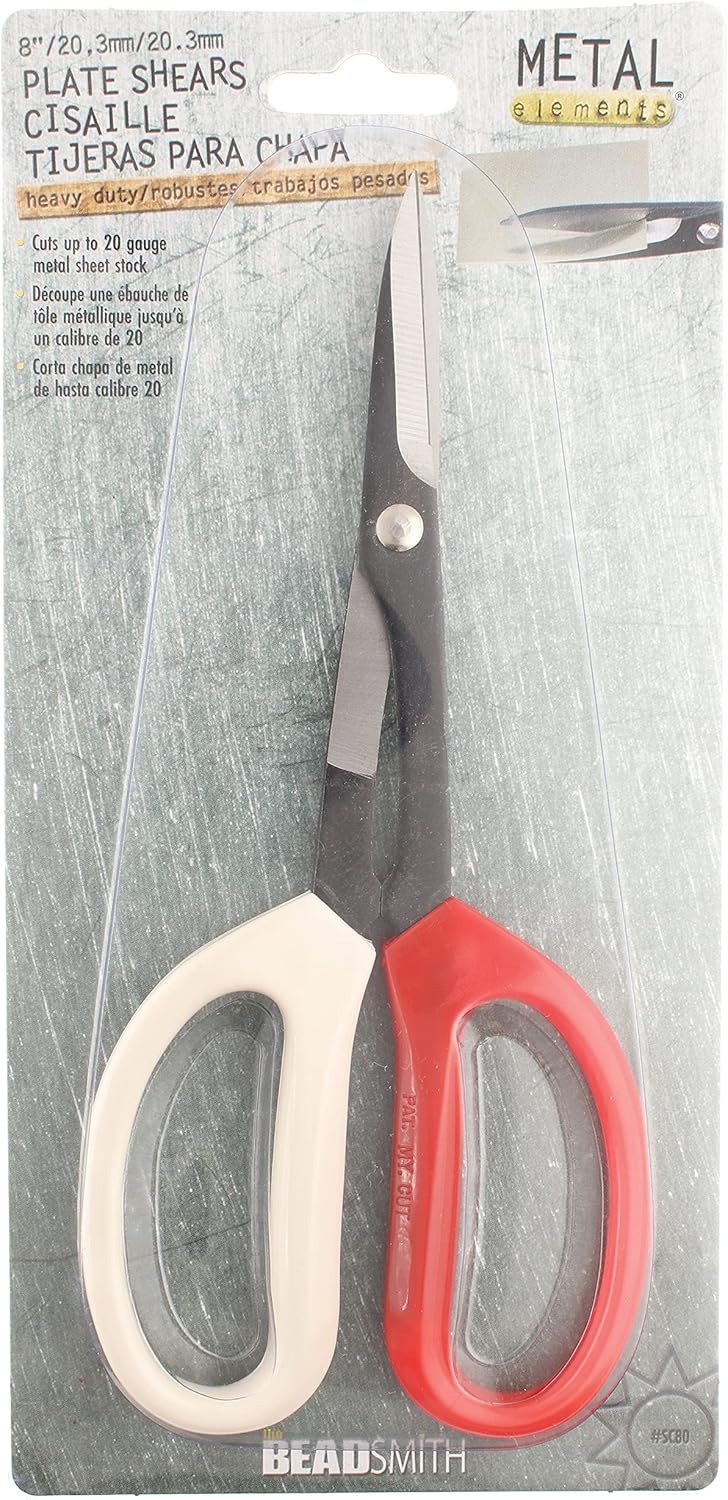 The Beadsmith Plate Shears – Metal Elements – Heavy Duty Scissors – Made of Carbon Steel – 8 Inches/20.3mm Long, 1.75in/44.45mm Cutting Blades – Cuts Up to 20 Gauge Metal Sheet Stock
