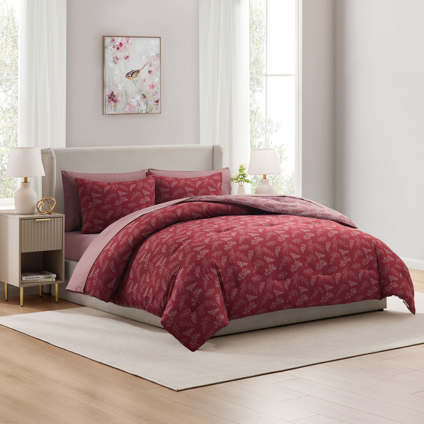 CraftBud 7 Pc Botanical  Comforter Sets with Sheets