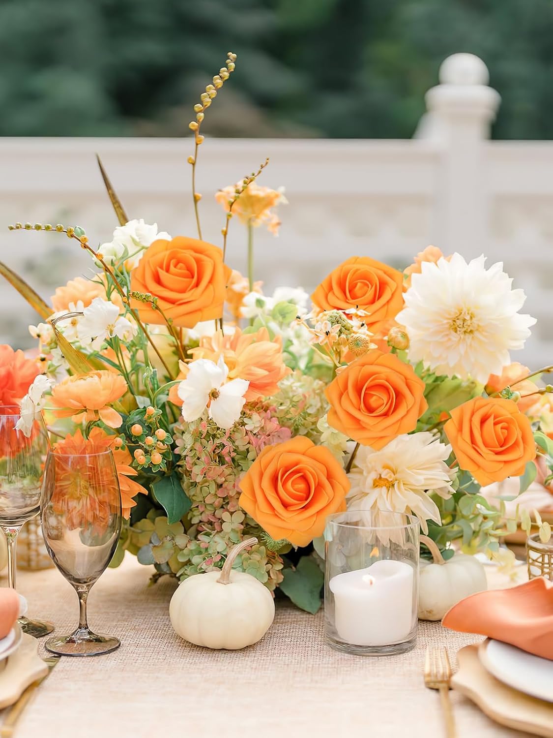 Artificial Rose Flowers 30PCS Real Touch Fake Flowers with Stem Orange Faux