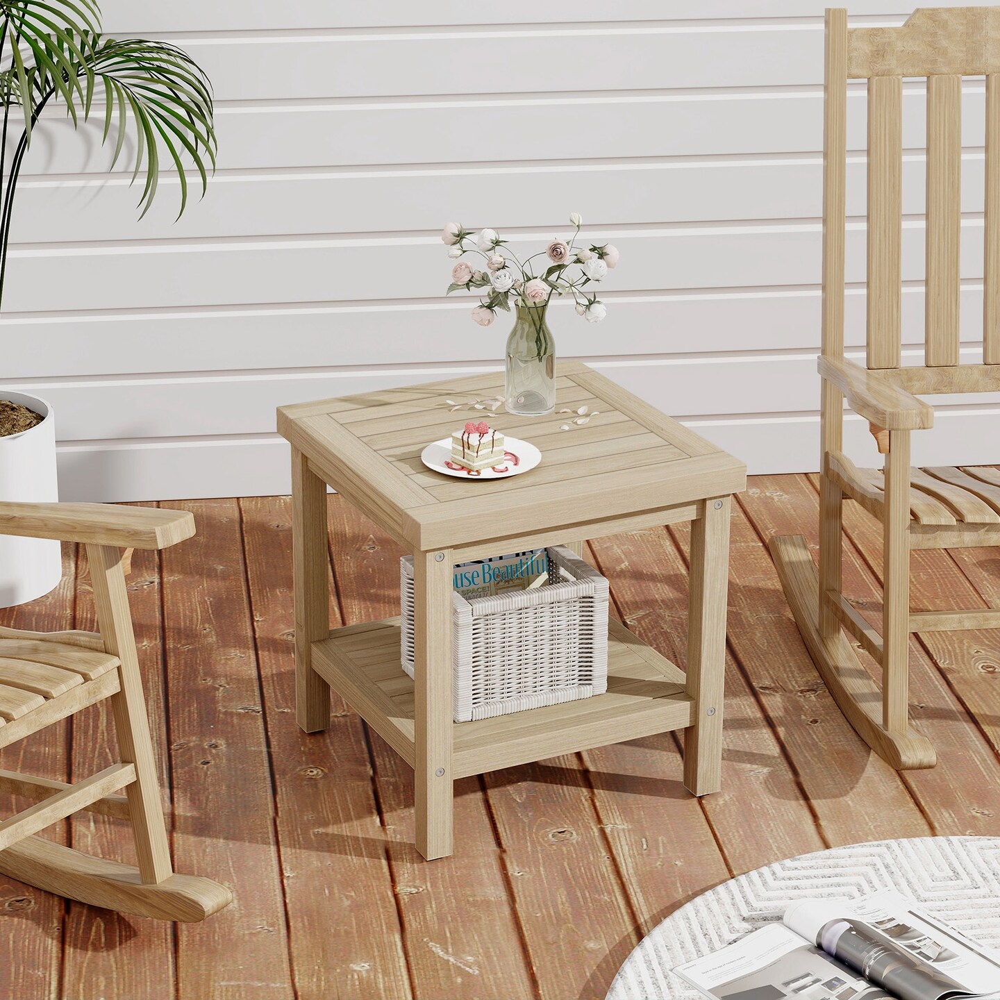 2-Tier Outdoor Side Table with Shelf for Porch Deck Garden - 20&#x22; x 20&#x22; x 20&#x22; (L x W x H)