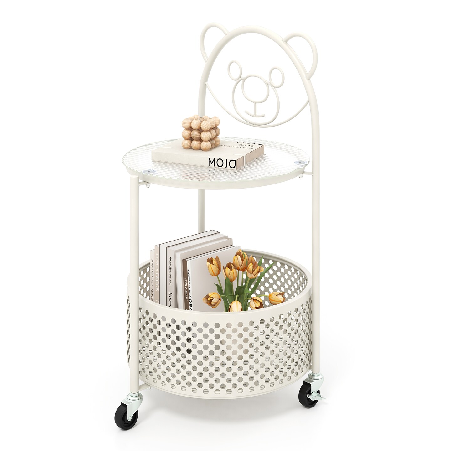 Modern Sofa Side Table on Lockable Wheels for Any Room - 16" x 14.5" x 28"(L x W x H)