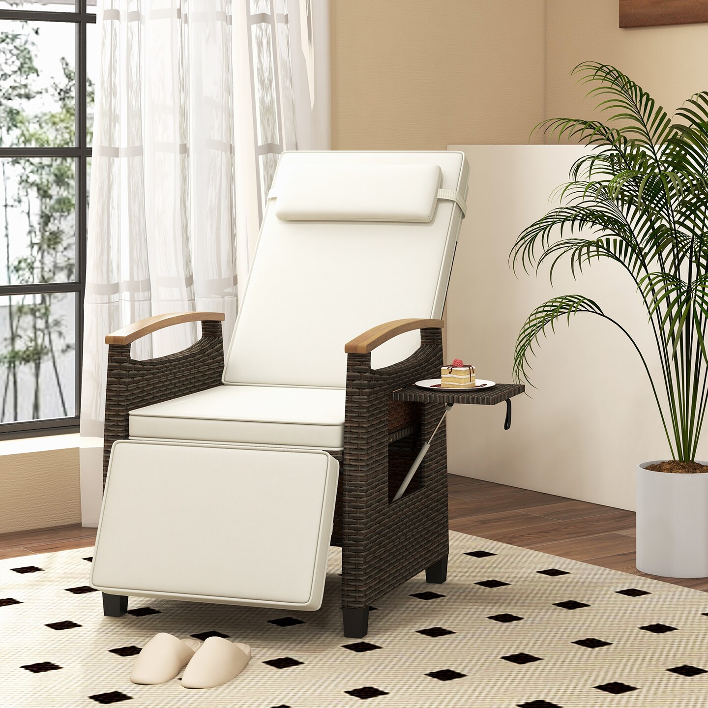 Patio Wicker Recliner Chair with Adjustable Backrest and Footrest