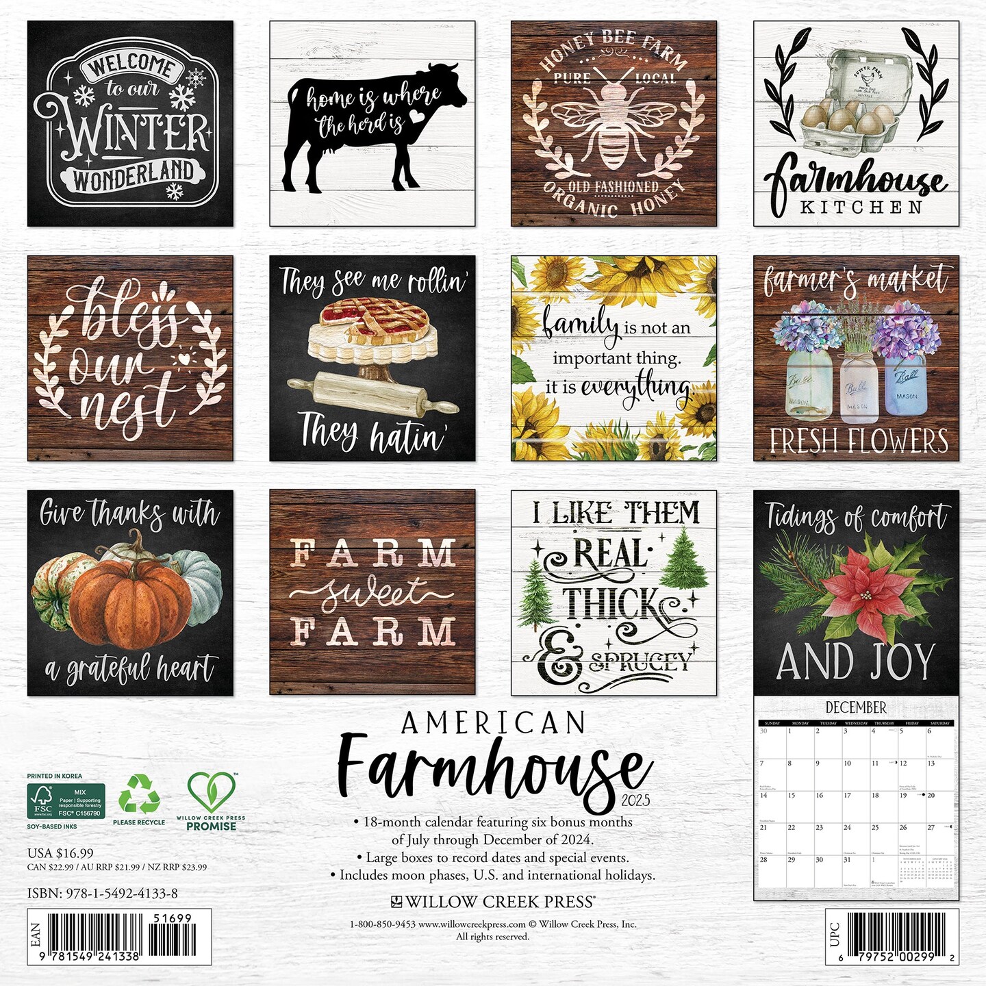 American Farmhouse 2025 Wall Calendar
