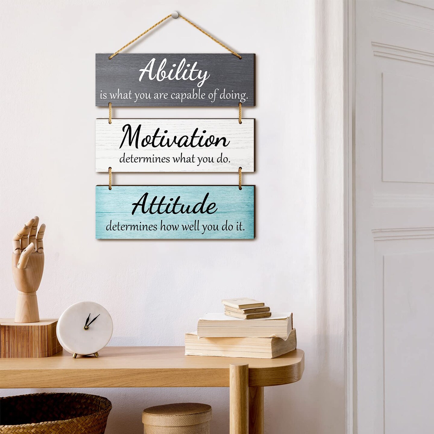 Jetec Office Wall Decor Inspirational Rustic Wall Decor Office Decor Motivational Wall Plaques with Sayings Wooden Wall Hangings Ability Sign Bathroom Decor for Home Office Wall Art (Fresh Color)
