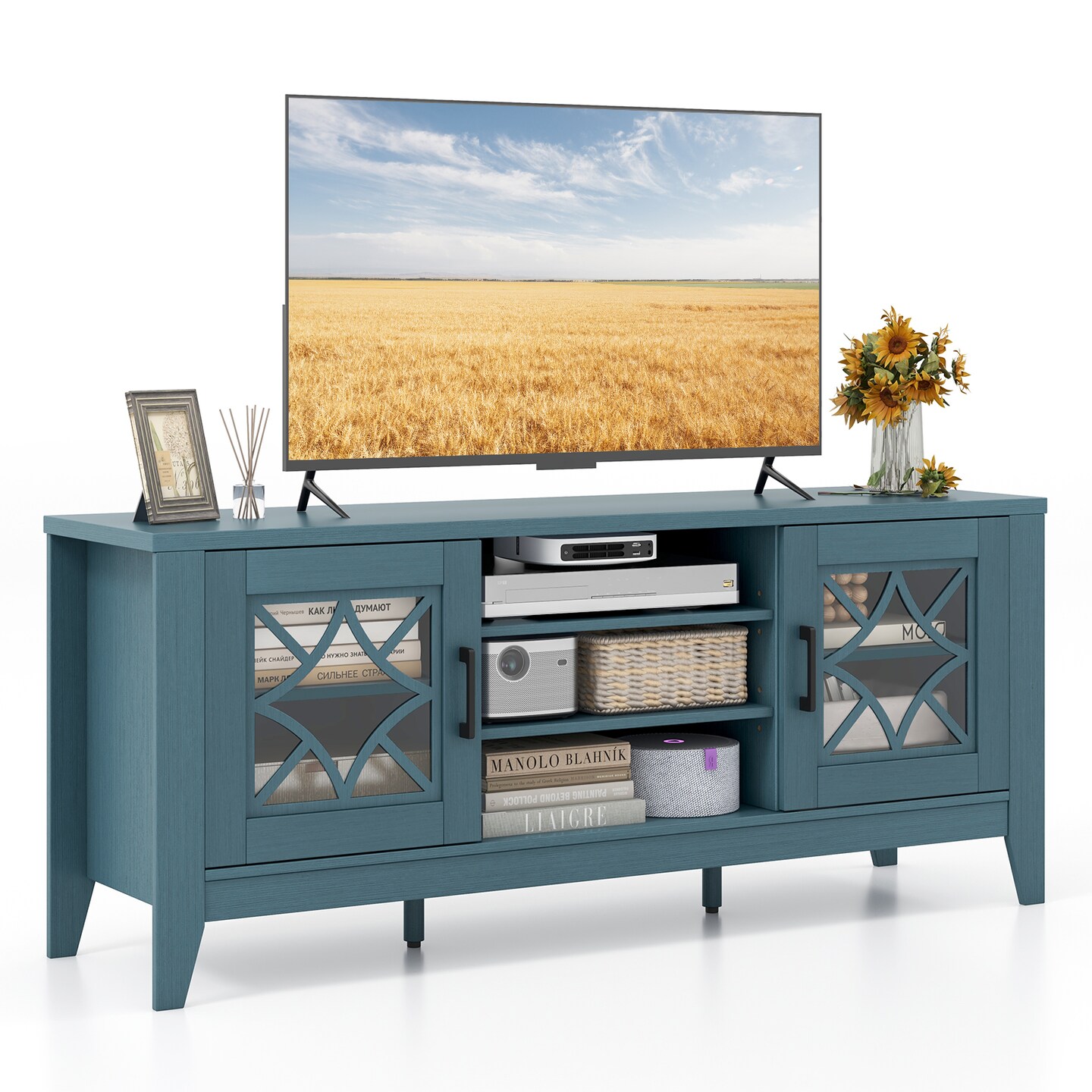 Farmhouse TV Stand for TVs Up to 65 Inches 4 Adjustable Shelves