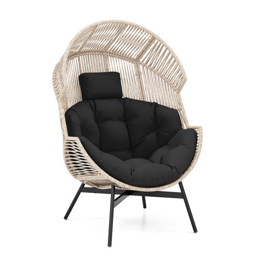 Wicker Oversized Egg Style Chair with Cushions and Headrest