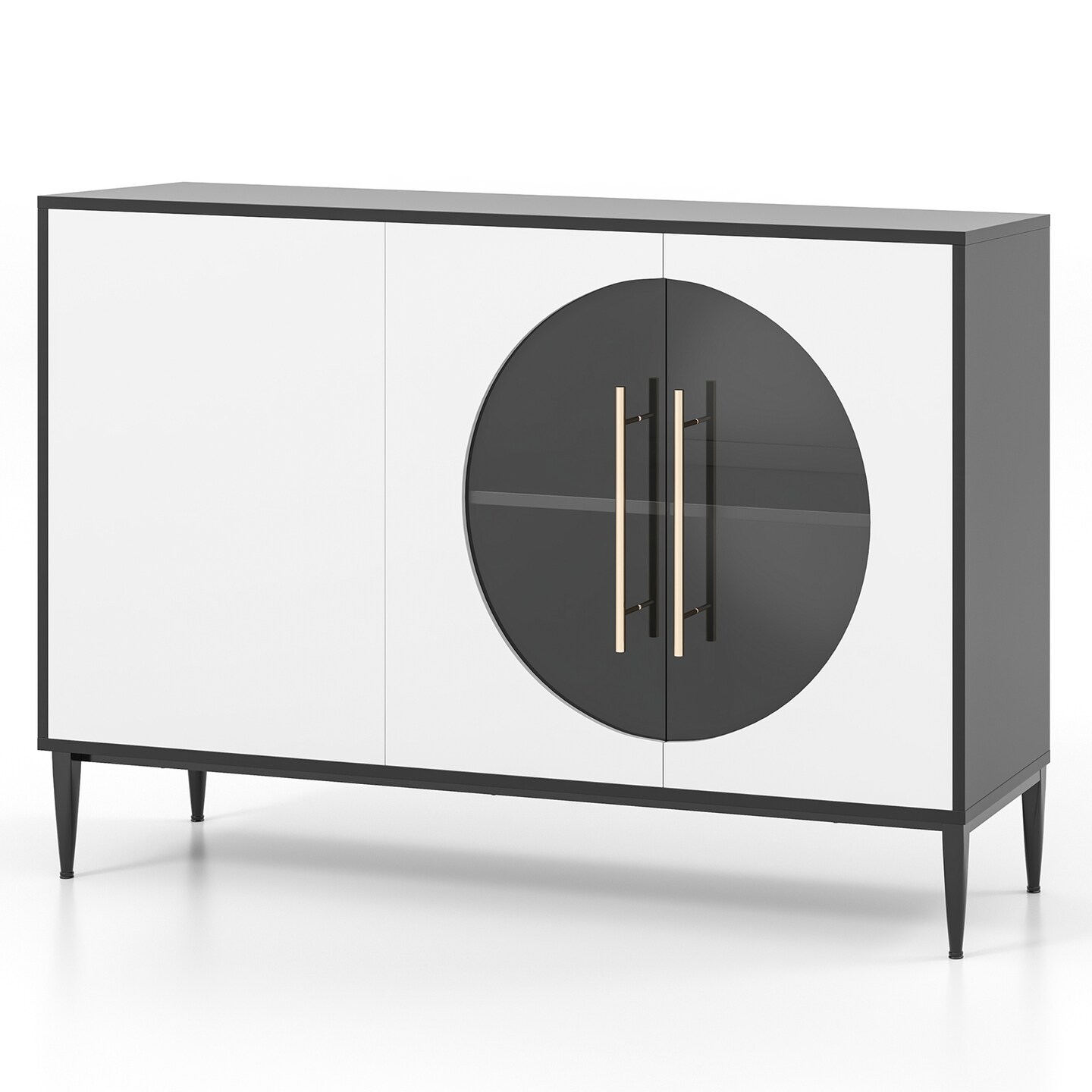 Slickblue Sideboard Cabinet with Tempered Glass Door for Living &#x26; Dining Room Kitchen-White