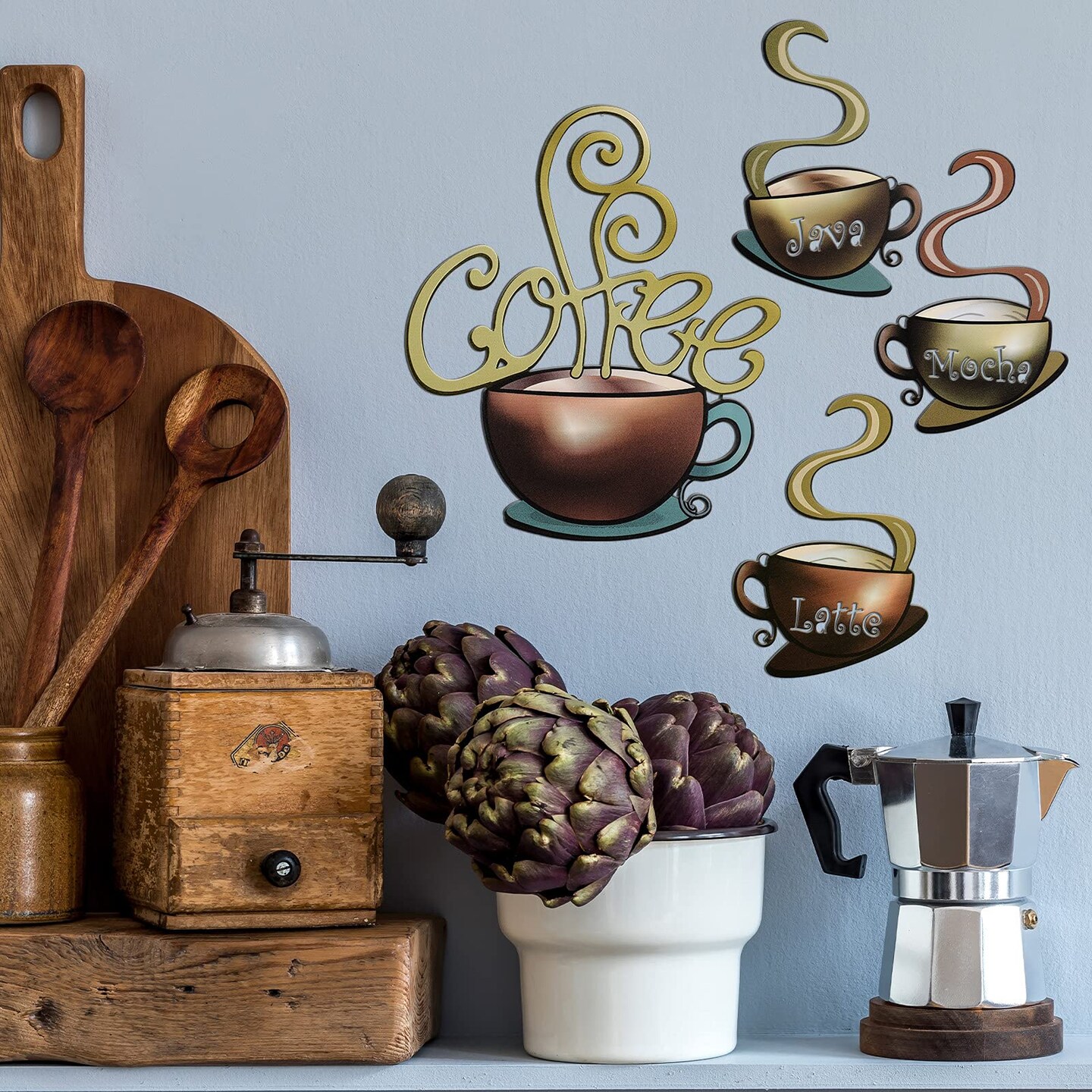 4 Pieces Metal Coffee Cup Wall Decor Coffee Bar Decor Coffee Decor Cafe Themed Wall Art Decoration Vintage Coffee Cup Wall Signs for kitchen decorations wall Coffee Shop Restaurant Lounge Decorations