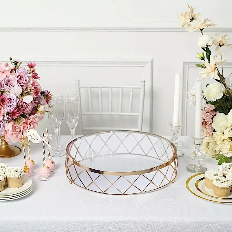 Gold Clear 16 in Round Metal Glass Geometric CAKE STAND Wedding Home Decorations