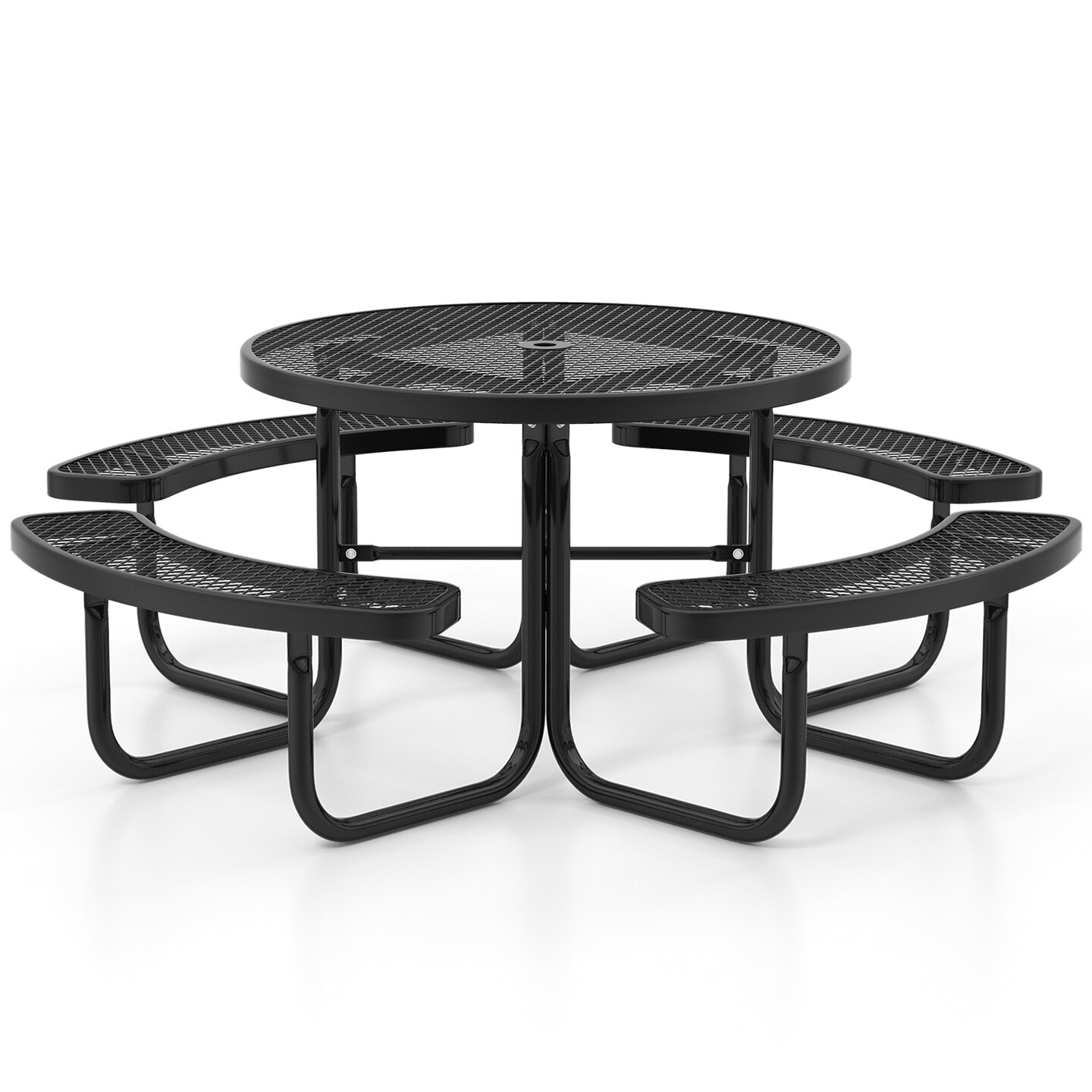 45&#x22; Outdoor Round Picnic Table &#x26; Bench Set for 8 with Umbrella Hole-Black - 80&#x22; x 80&#x22; x 30&#x22;