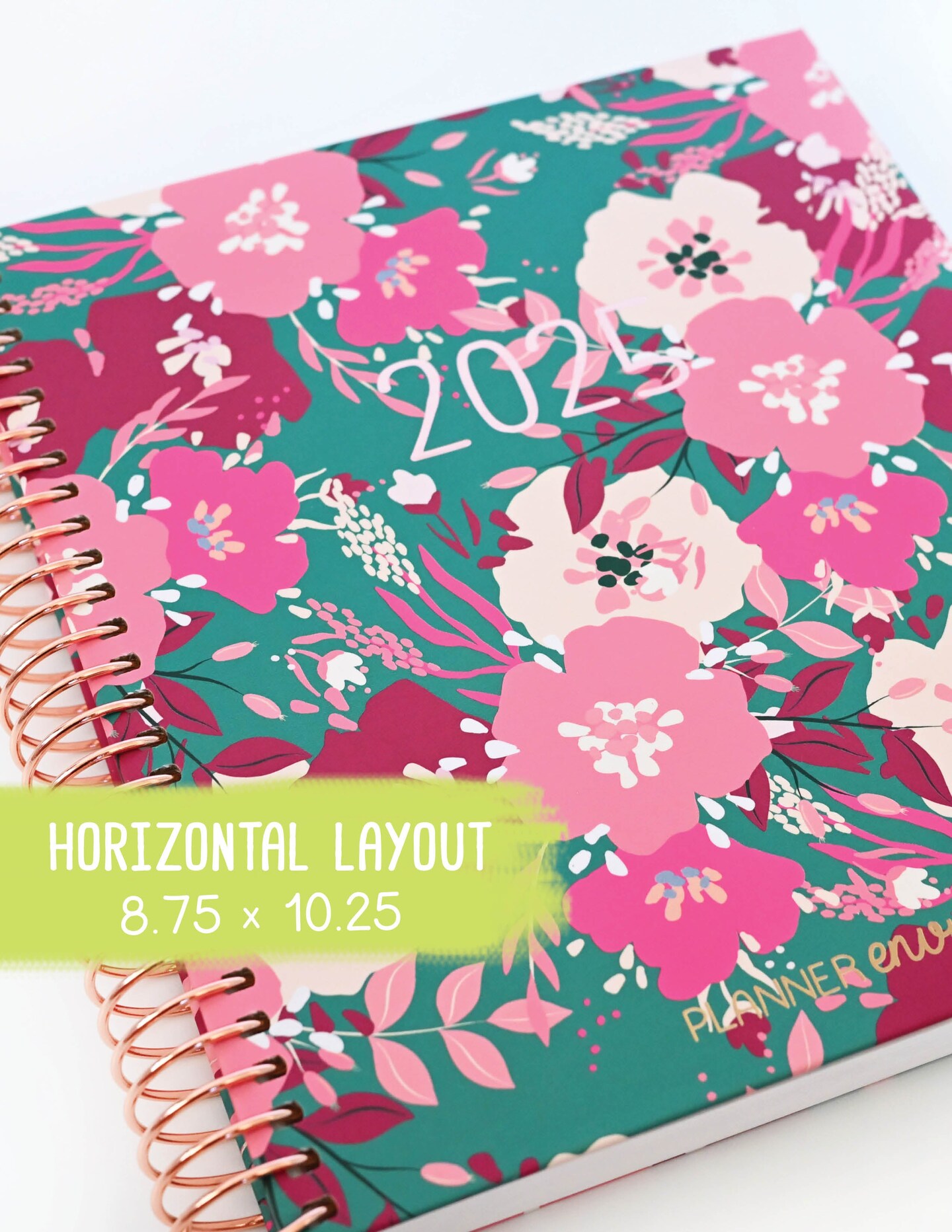 2025 Planner - Horizontal Layout, Spiral Bound - &#x22;Teal &#x26; Pink Floral&#x22; (#105)