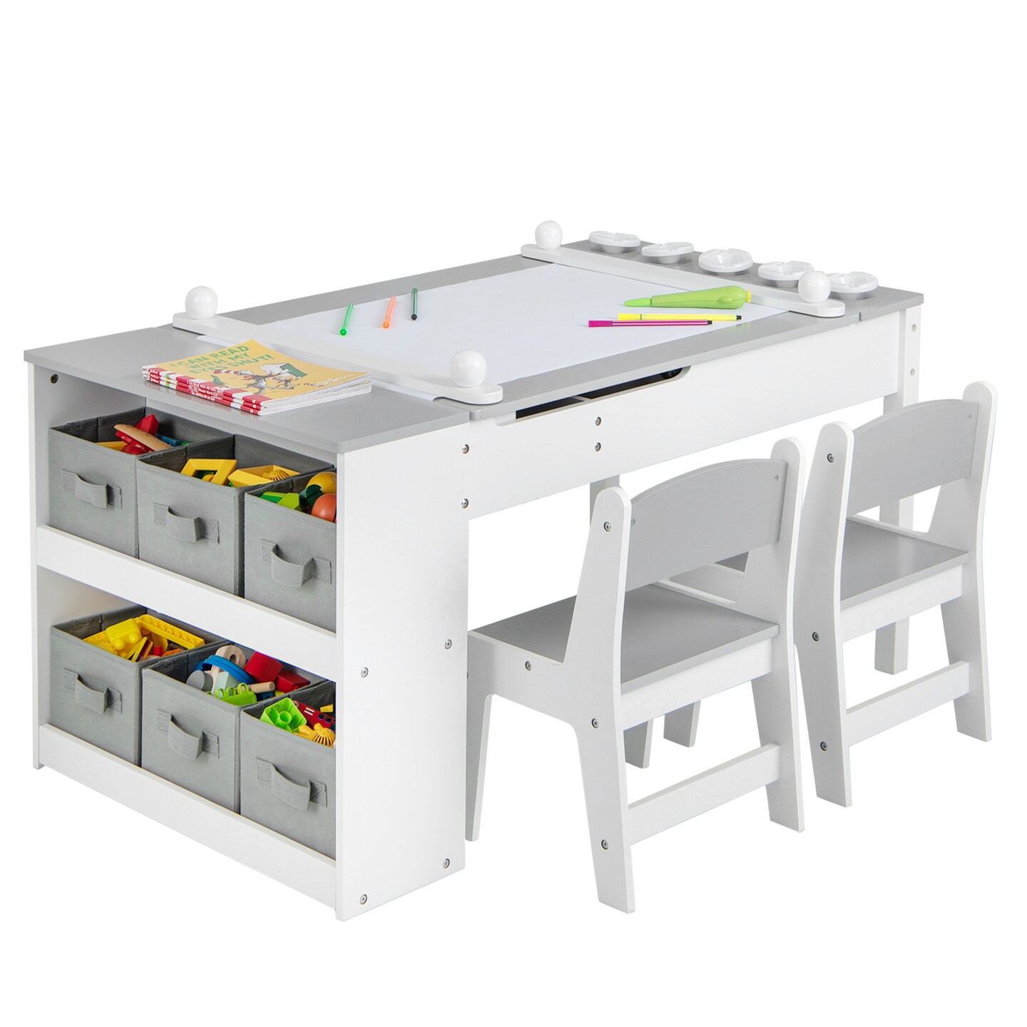 2-in-1 Kids Activity Table with Built-In Easel and Storage Boxes Removable Paint Cups