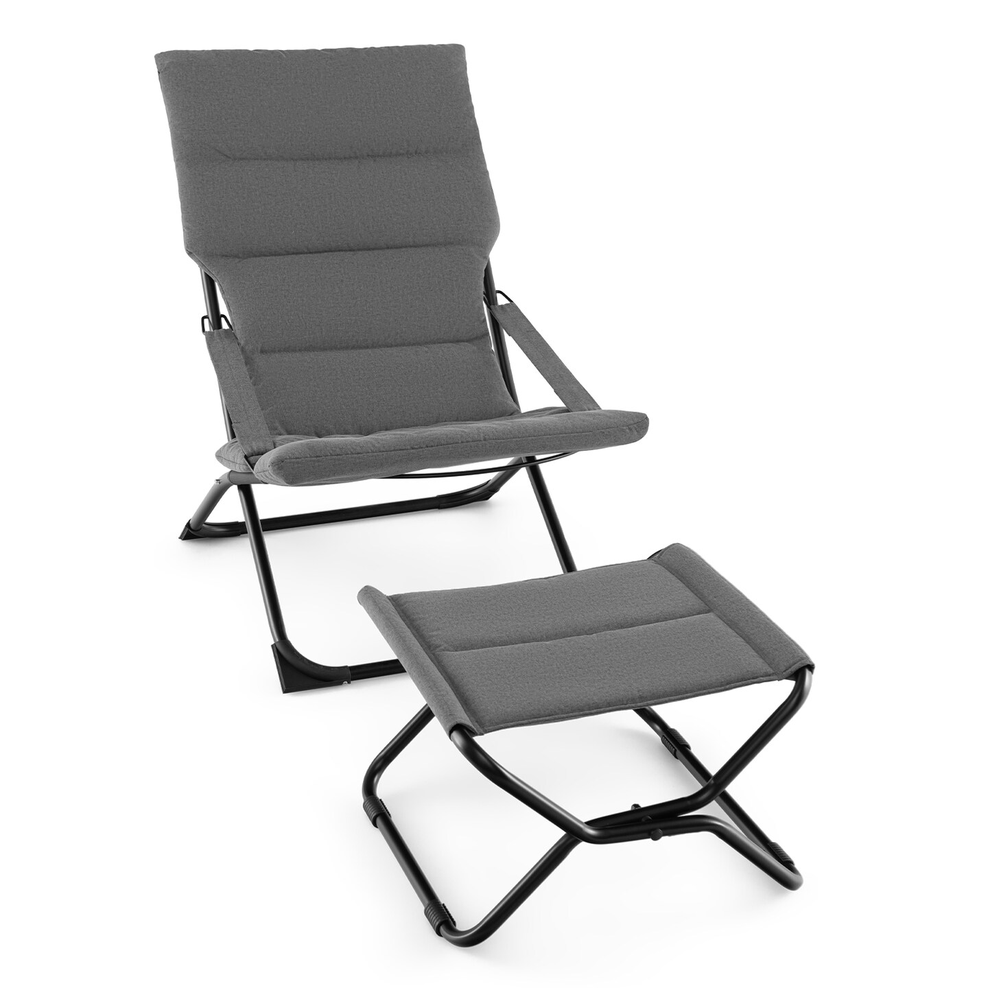 Patio Folding Sling Chair with Ottoman Footrest and Removable Cushion-Grey
