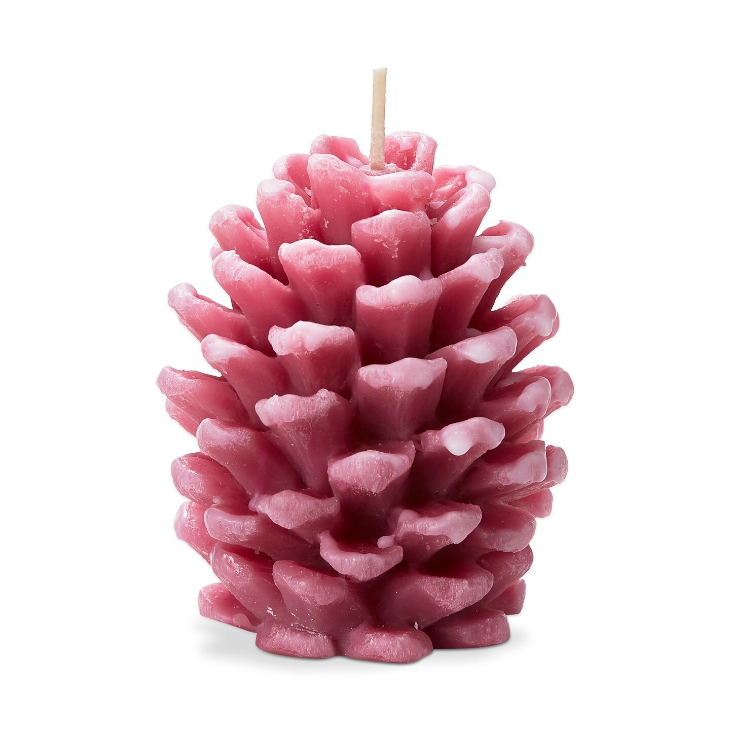 Frosted Pine Cone Pink Candle - Sculpted Paraffin Wax, 75 Hour Burn Time, 3.9" H x 2.4" D, Perfect for Everyday Decor