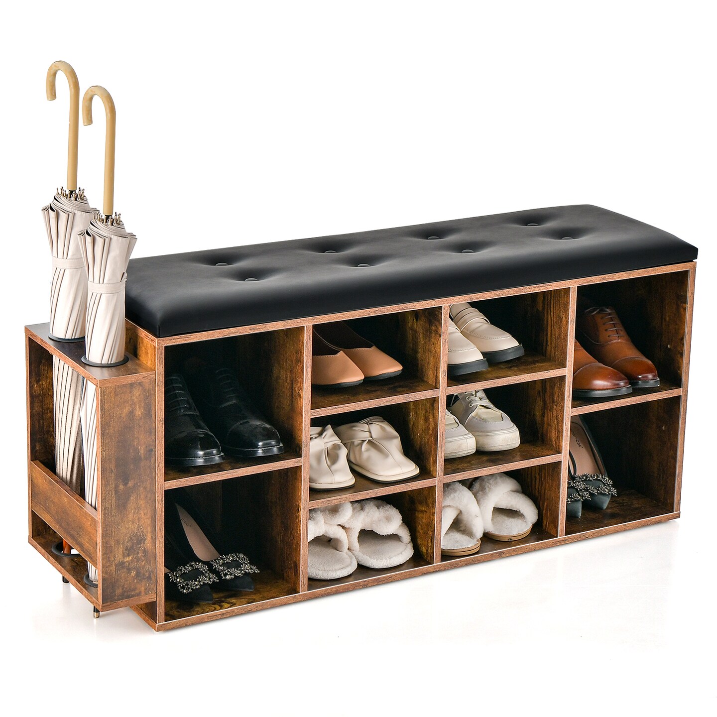 Shoe Storage Bench with Umbrella Stand and Adjustable Shelf-Rustic Brown - 43.5" x 12" x 20.5"