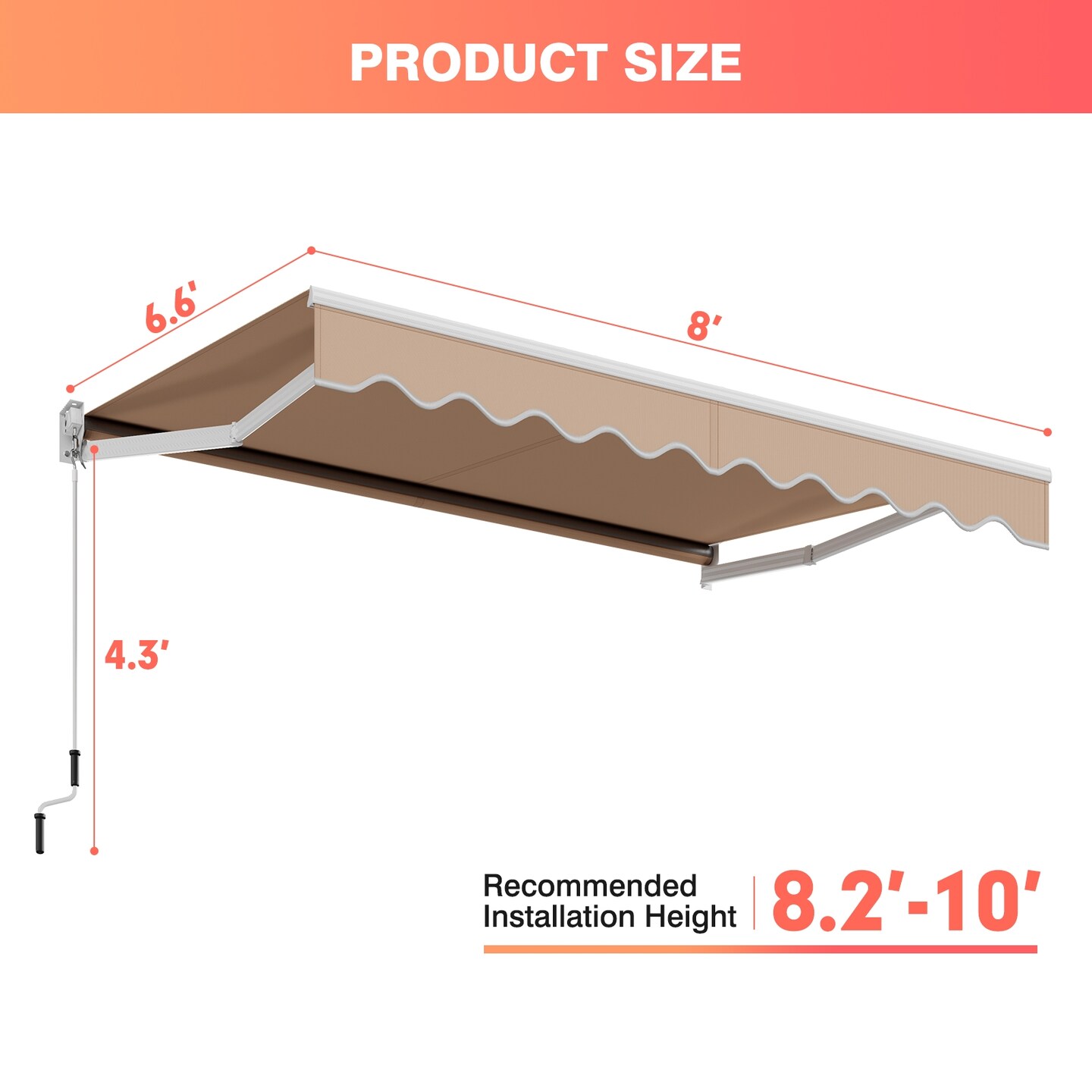 8x6.6 Feet Patio Retractable Awning with Manual Crank Handle