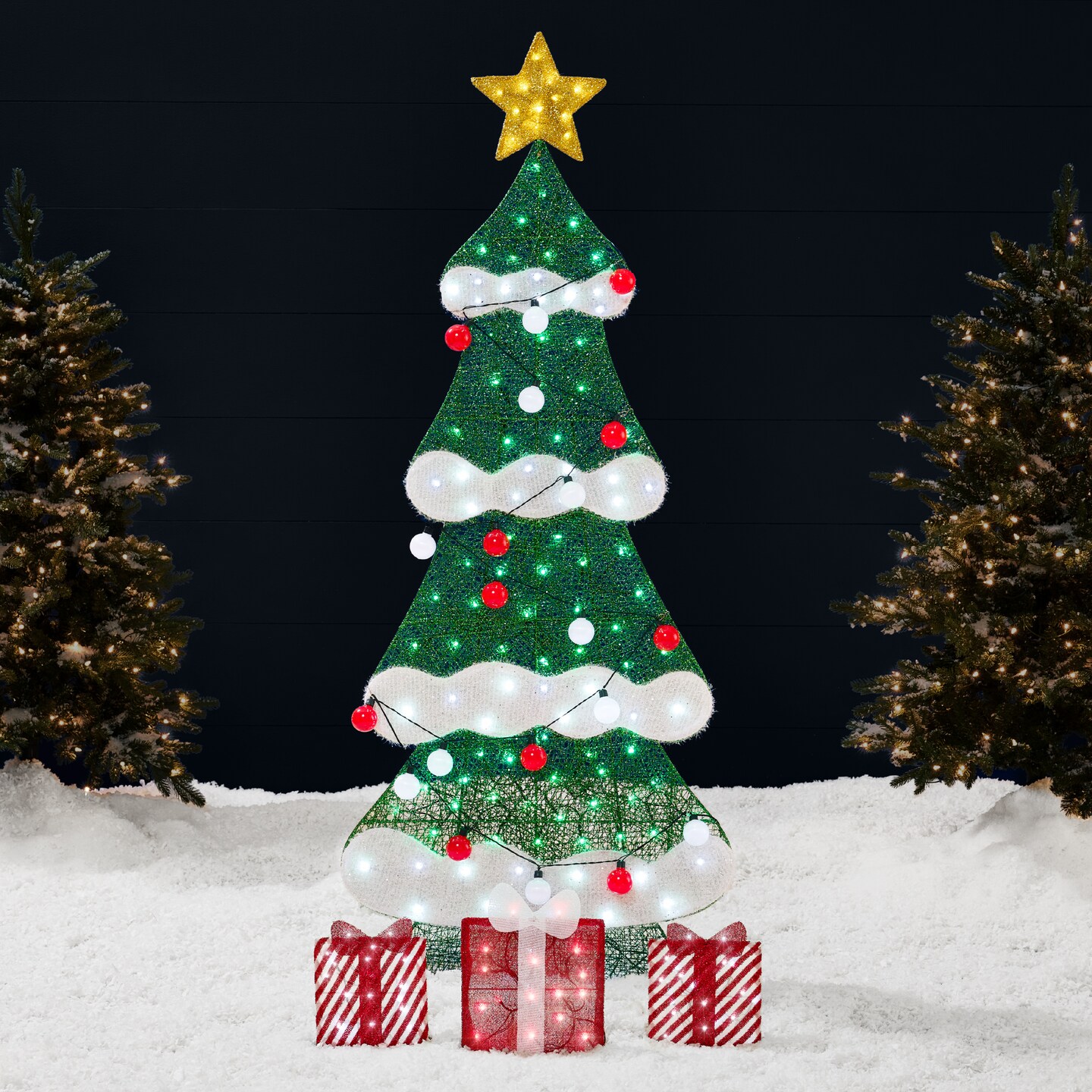 Best Choice Products 6ft Lighted 2D Christmas Tree Outdoor Decor w/ 170 LED Lights, Gift Boxes, Storage Bag