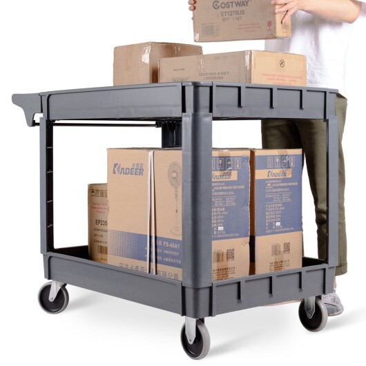 46&#x22; x 25&#x22; x 33&#x22; Plastic Utility 2 Shelves Rolling Service Cart - 46.5&#x22; x 25.5&#x22; x 33&#x22;(L x W x H)