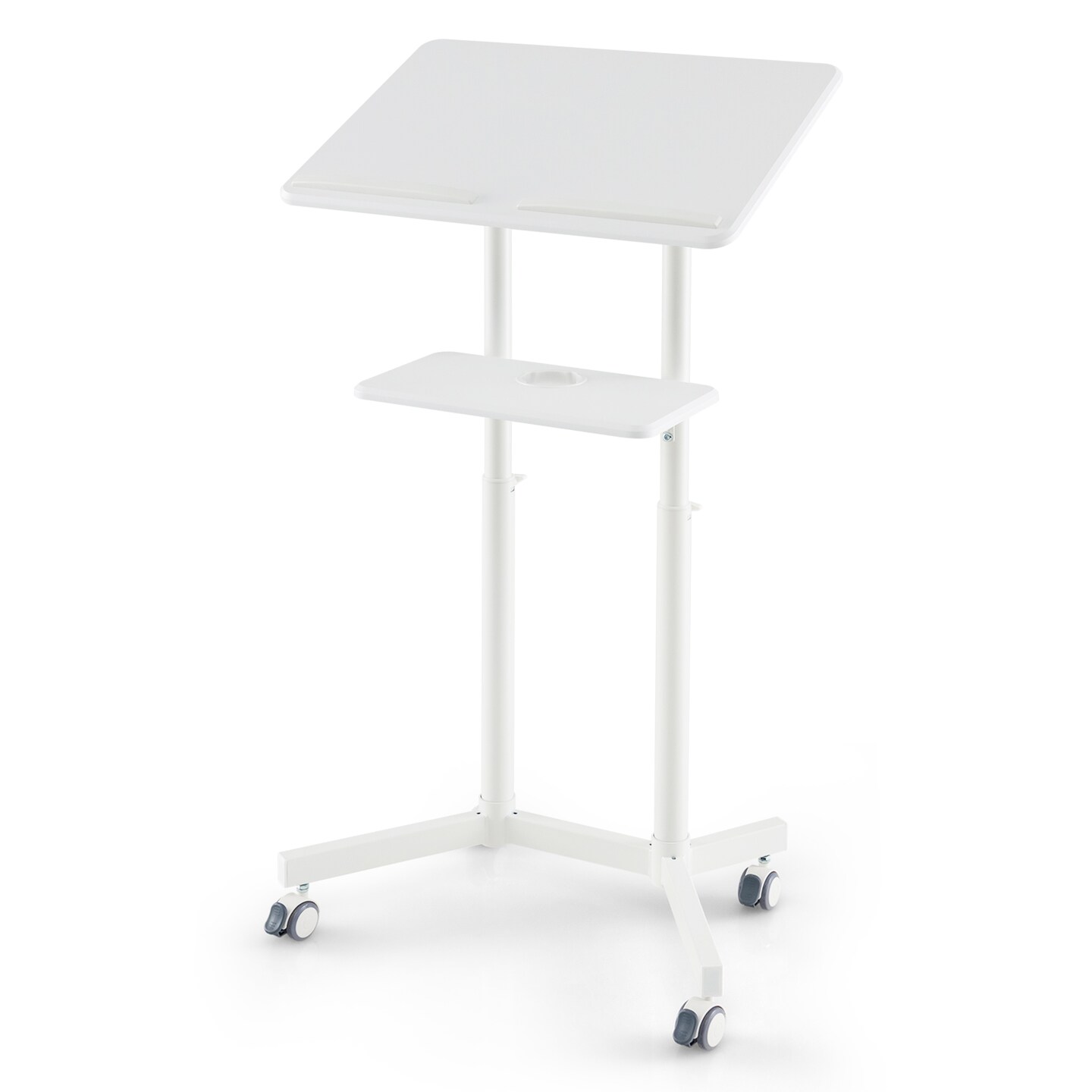Mobile Lectern Podium Height-adjustable Rolling Laptop Cart with Tilting Top Storage Tray