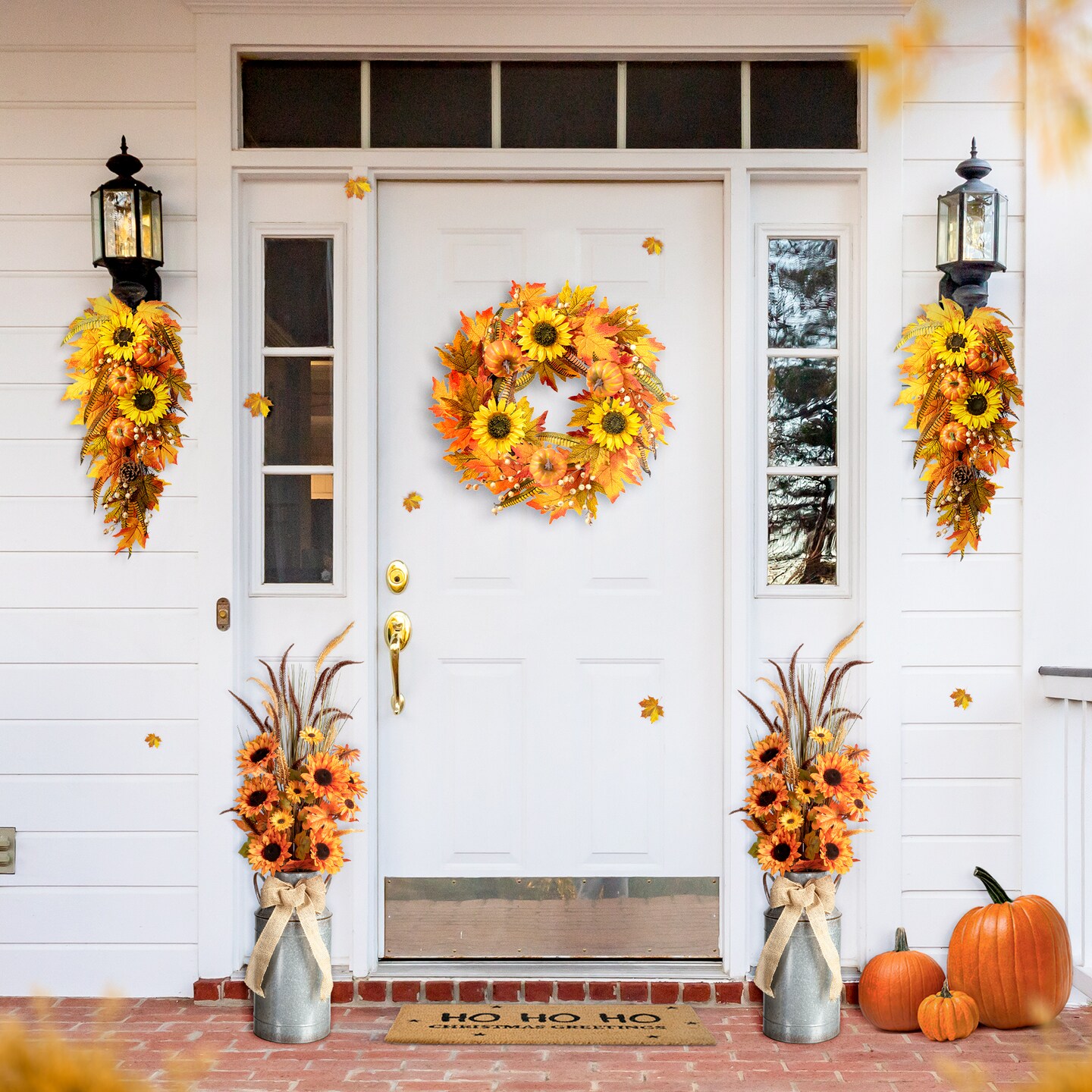 Fall Sunflower Leaf Potted Tree Thanksgiving Porch Decor