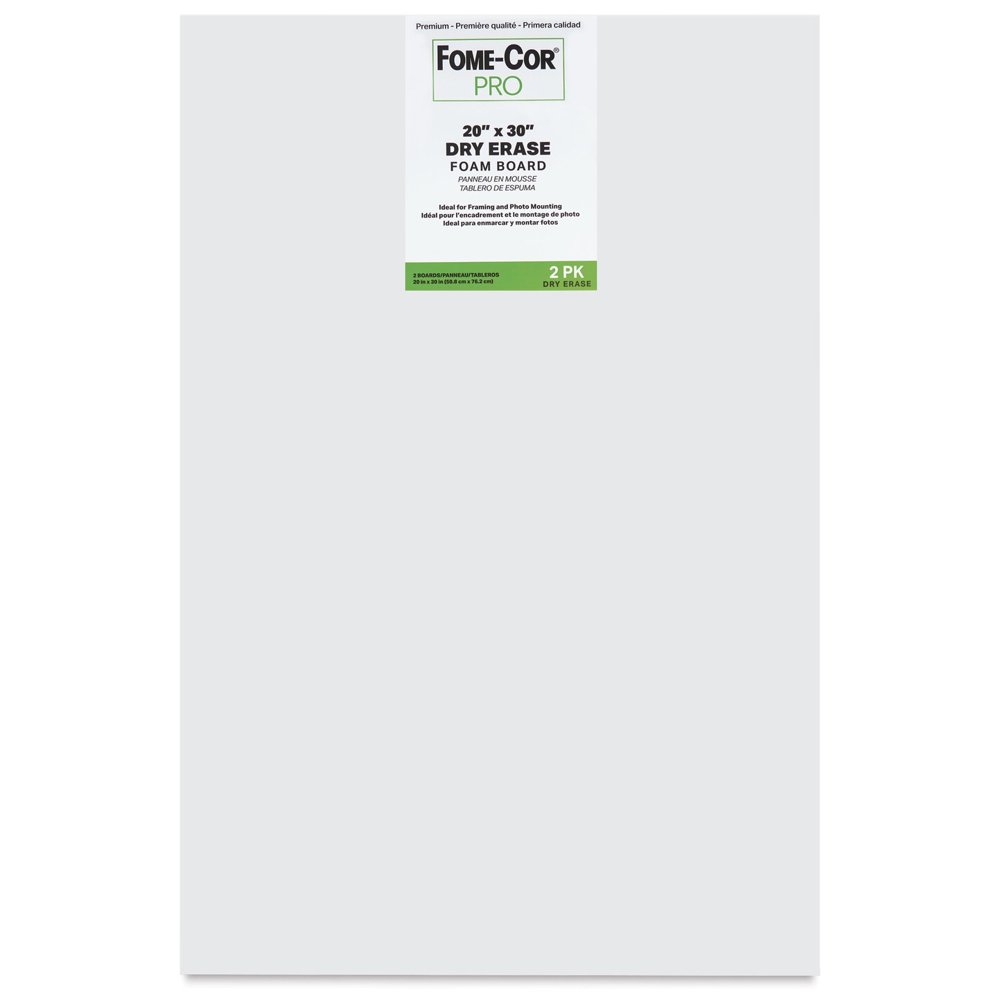 Fome-Cor Pro Specialty Dry Erase Foam Board - 20&#x22; x 30&#x22; x 3/16&#x22;, White, Pkg of 2 Sheets