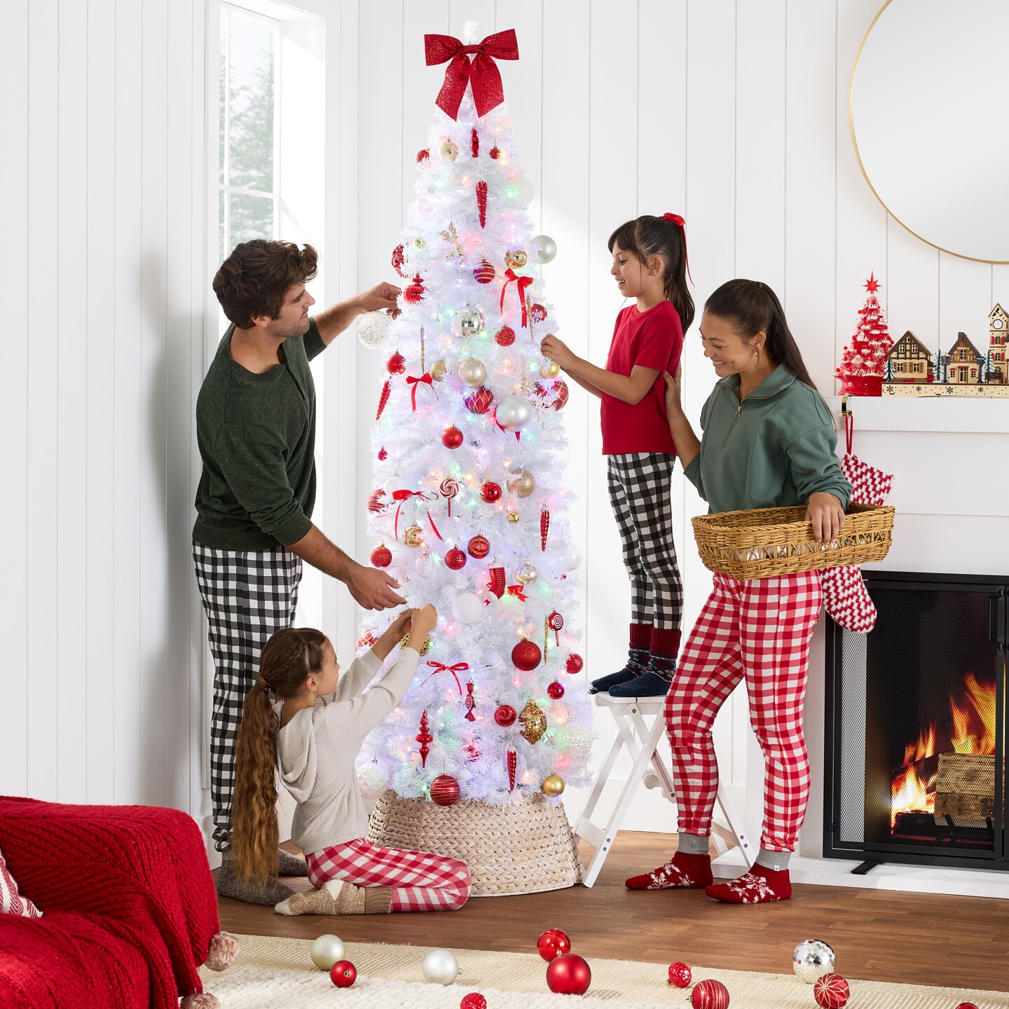 Best Choice Products Pre-Lit White Pencil Christmas Tree w/ Foldable Base, 2-in-1 Multicolor Lights