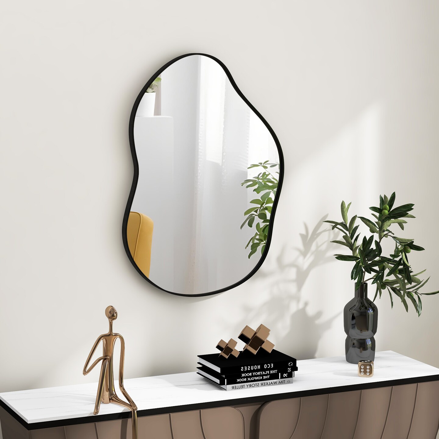 Irregular Wall Mounted Mirror with Premium Back Board-Black
